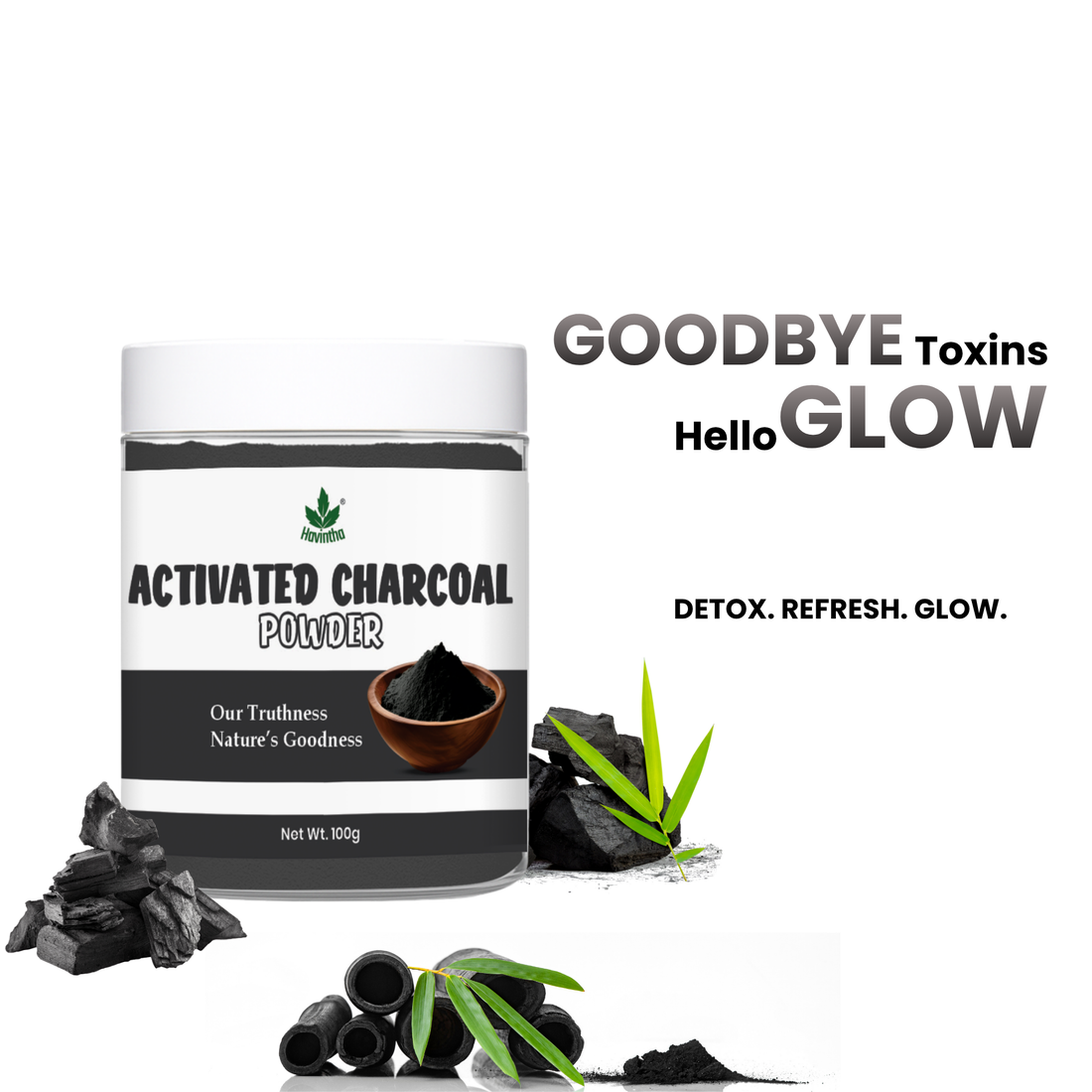Havintha 100% Natural Activated Charcoal Powder for Skin, Face Pack, Removes Dead Skin and Natural Detoxifier for Your Body, 100 g
