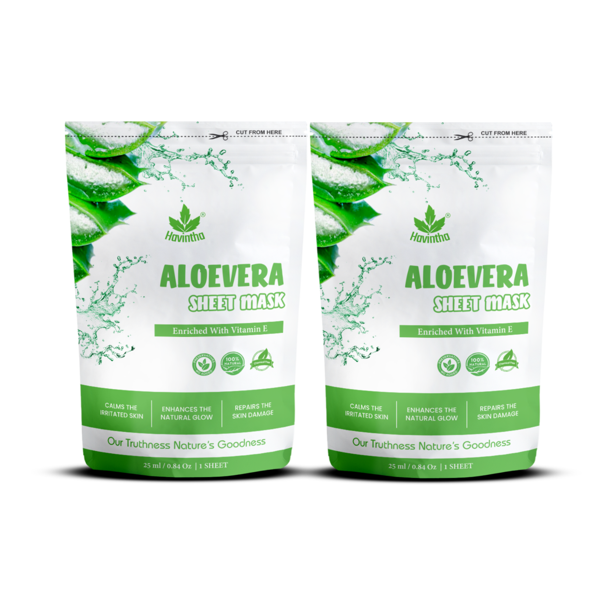 Havintha Aloe vera Soothing Face Sheet Mask For Glowing Skin | 100% Natural Face Mask | Refreshes Skin, Reduces Dullness For Toned & Nourished Skin ( Pack of 2 )