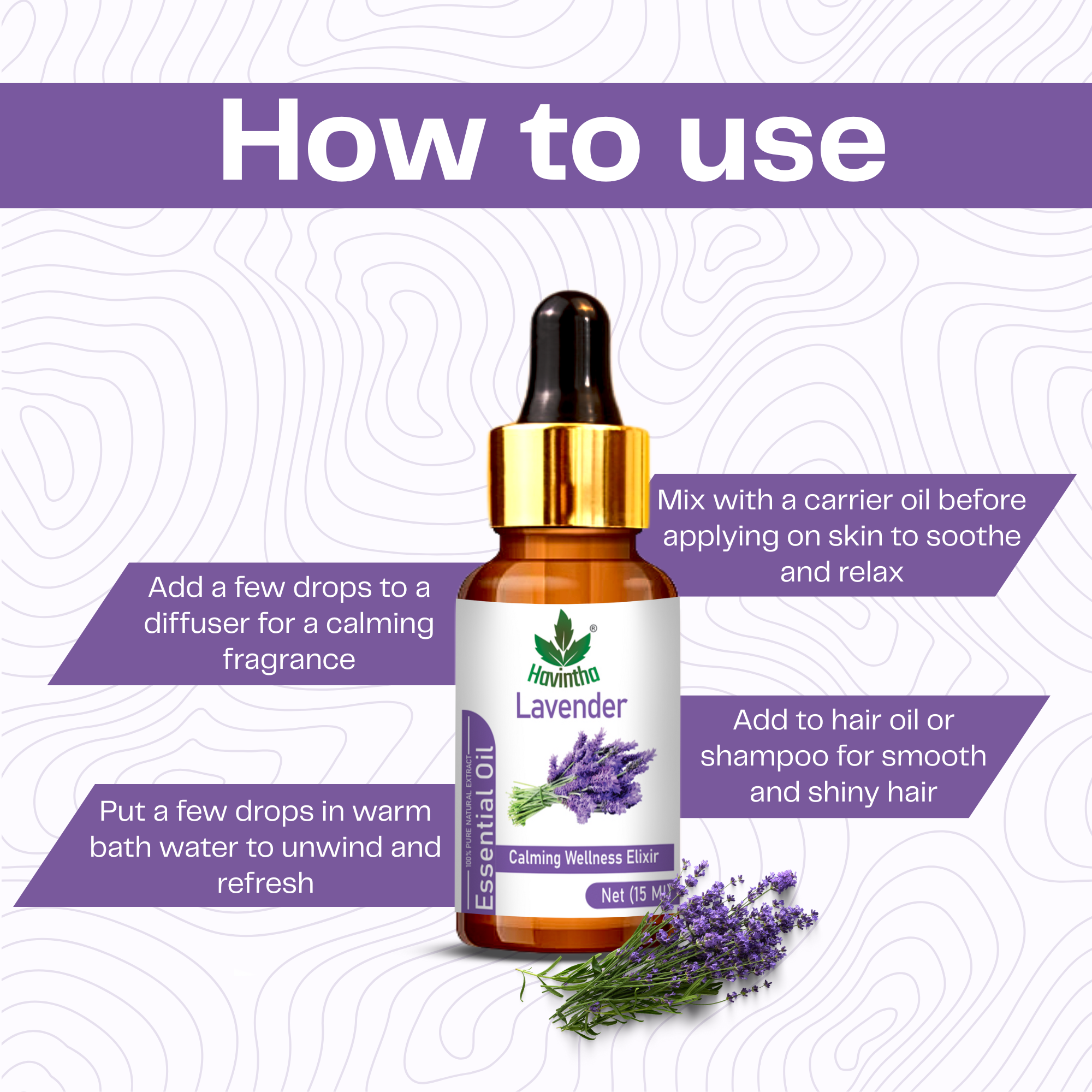 Havintha Pure and organic Lavender essential oil for skin care, hair care and healing injuries-15ml
