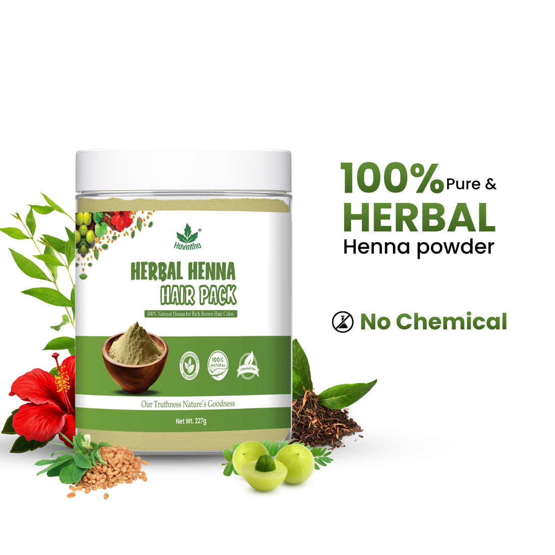 Havintha Natural Herbal Henna Hair Pack 11 Herbs Mix Mehndi Powder (227 g)