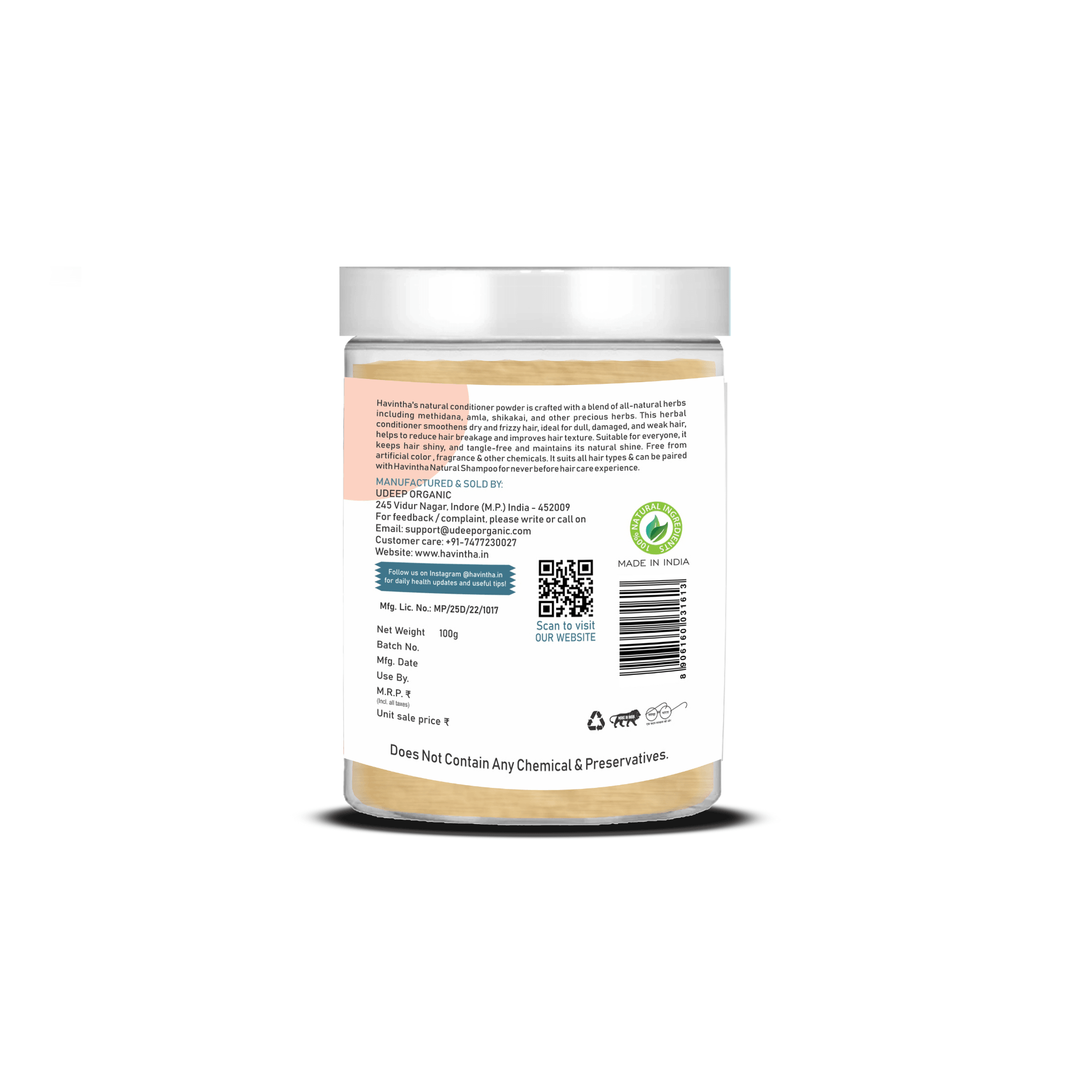 Havintha Natural Hair Conditioner: Smoothen Dry, Frizzy Hair | Repair Dull, Damaged Strands | Prevent Breakage, Improve Texture - Herbal Formula | Women & Men - 250 gm