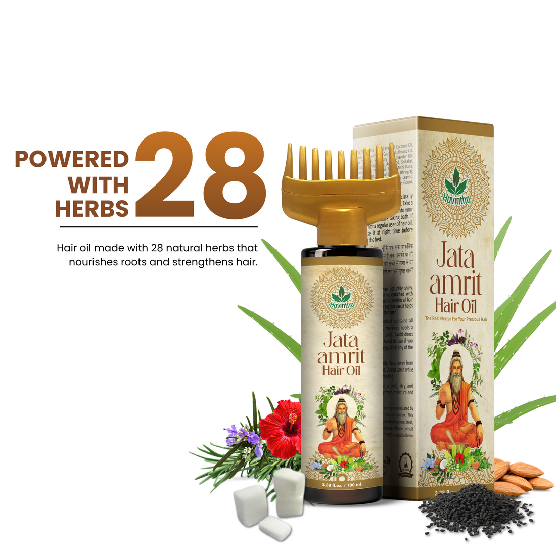 Havintha Jata Amrit Hair Oil For hair growth | Handmade herbal hair oil | Long & Shiny hair | With Lavender, Castor, Tea tree and Rosemary oil |100 ml