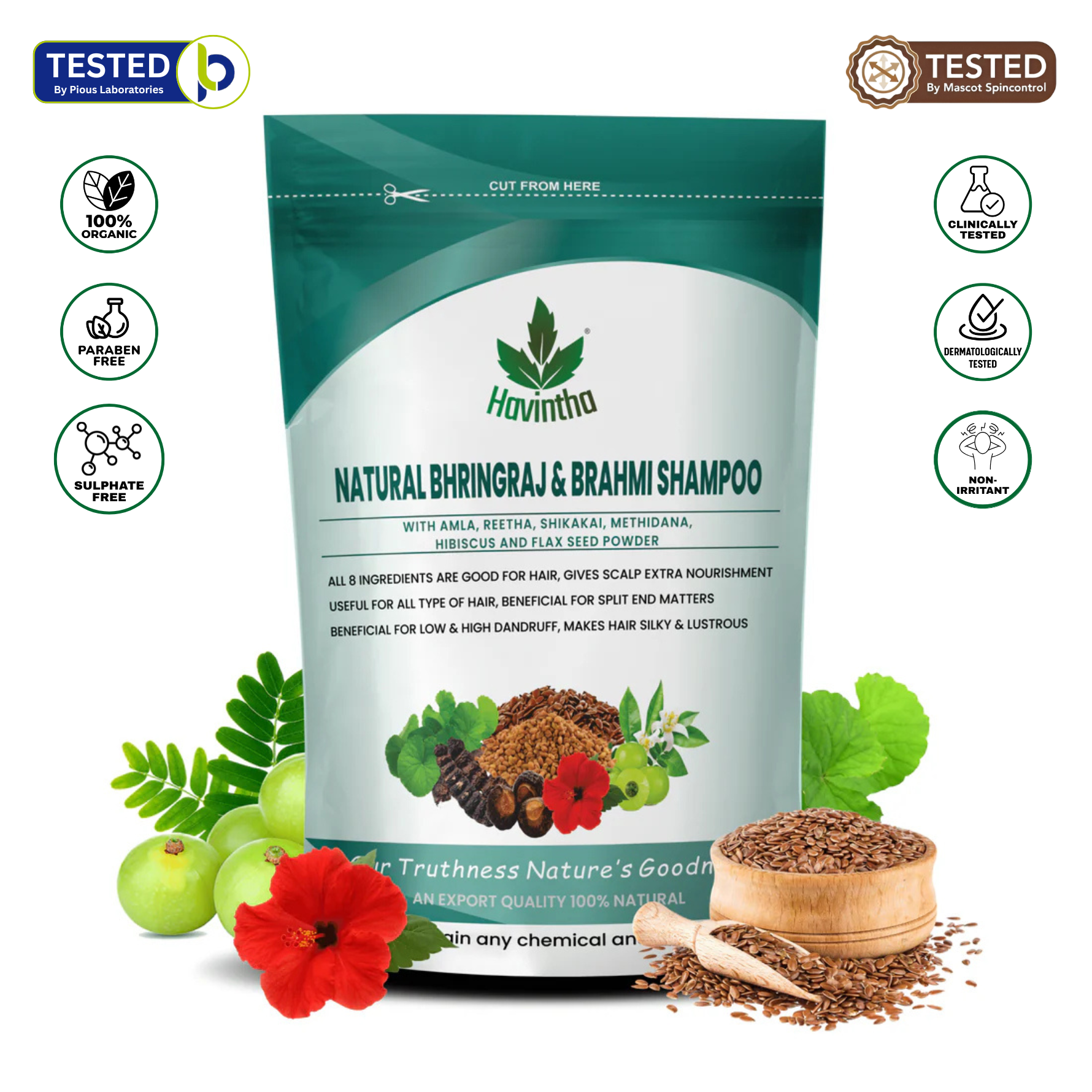 Natural Bhringraj and Brahmi Powder Shampoo | Fights Dandruff & Deeply Moisturizes Hair | Men & Women (227g)
