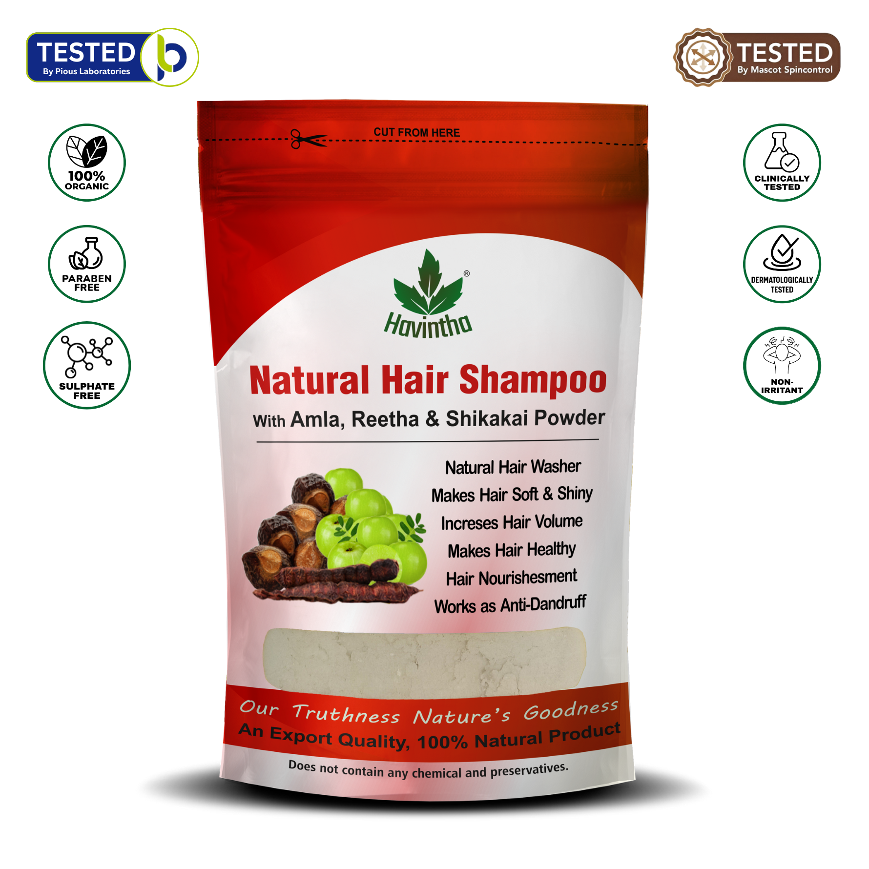 Havintha Natural Hair Shampoo With Amla, Reetha And Shikakai Powder - 227 Gm & Hair Vitamin Capsules - 60 Veg Capsule (Combo Pack of 2)
