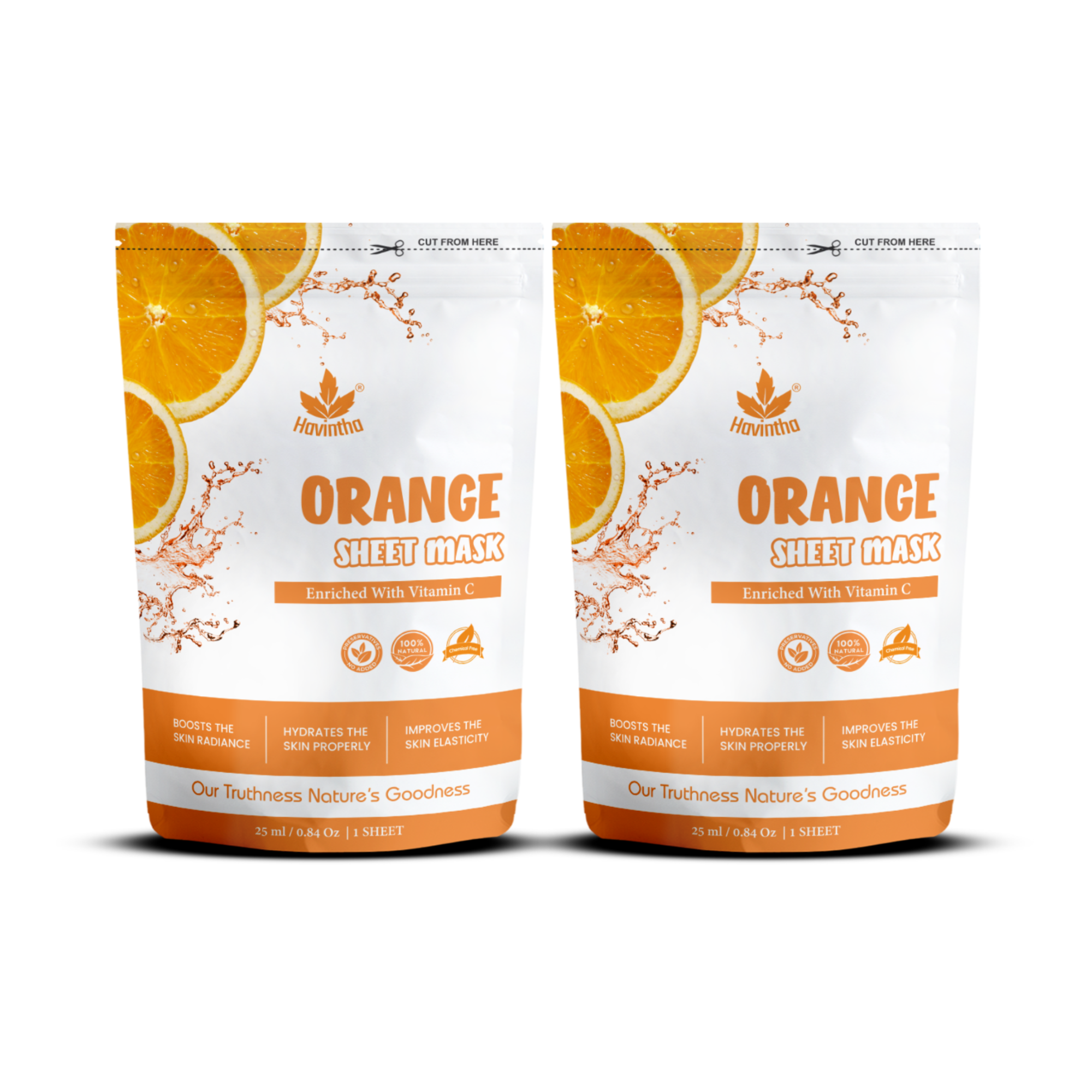 Havintha Orange Face Sheet Mask For Glowing Skin | Facial Sheet Mask For Intense Hydration & Moisturizing Vitamin C Sheet Mask ( Pack of 2 )