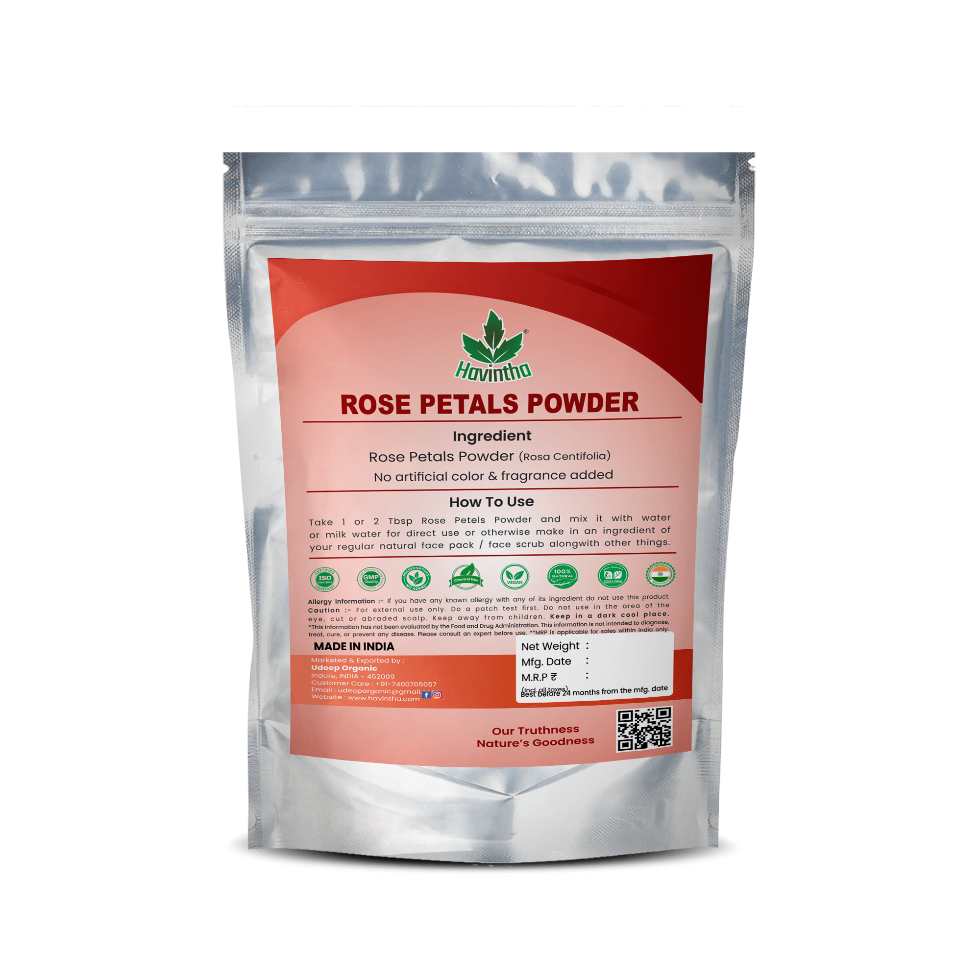 Rose Petals Powder For Natural Face Packs & Facial Mask Formulations 100gm