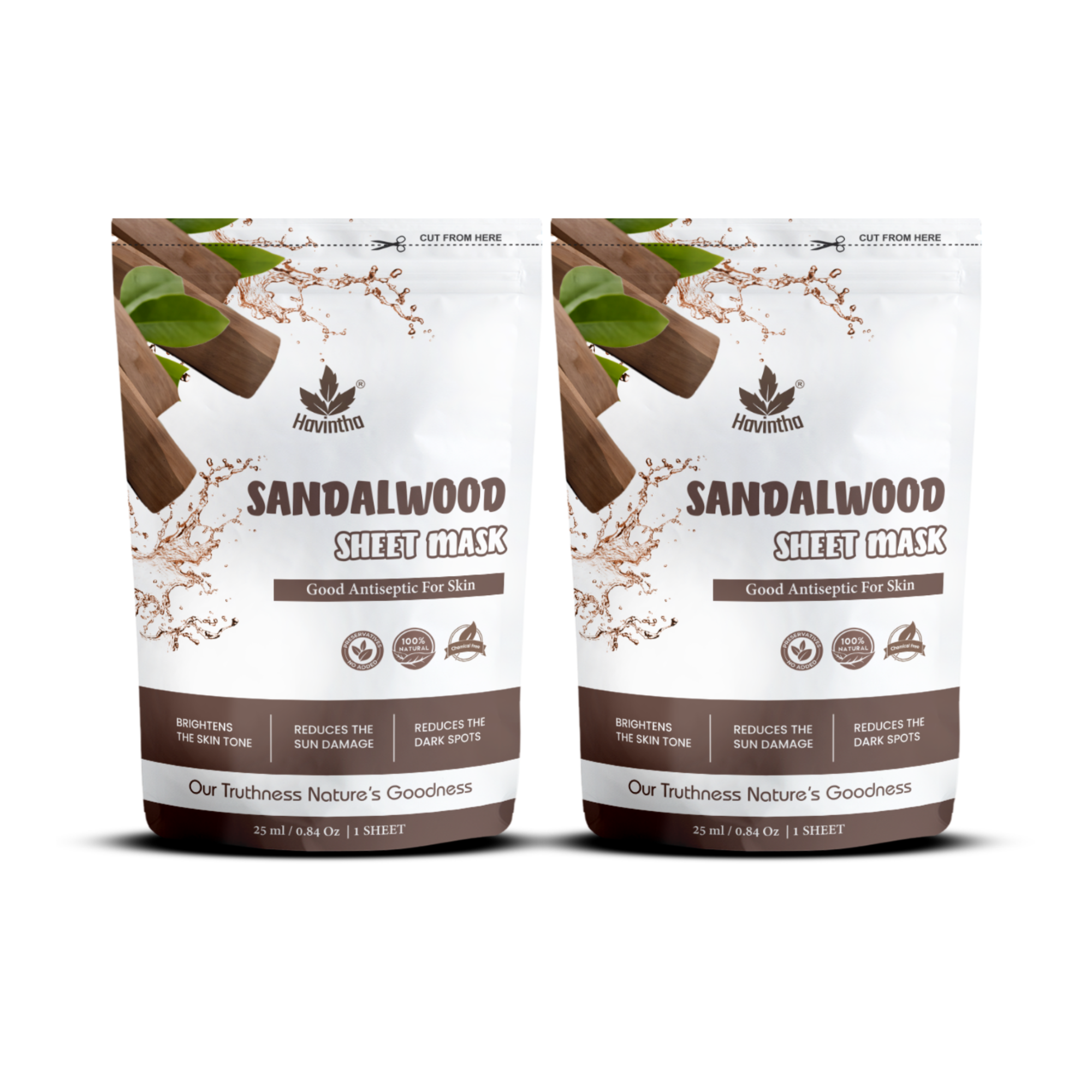 Havintha Sandalwood Face Sheet Mask For Glowing Skin | Facial Sheet Mask For Intense Hydration & Moisturizing (Pack Of 2)