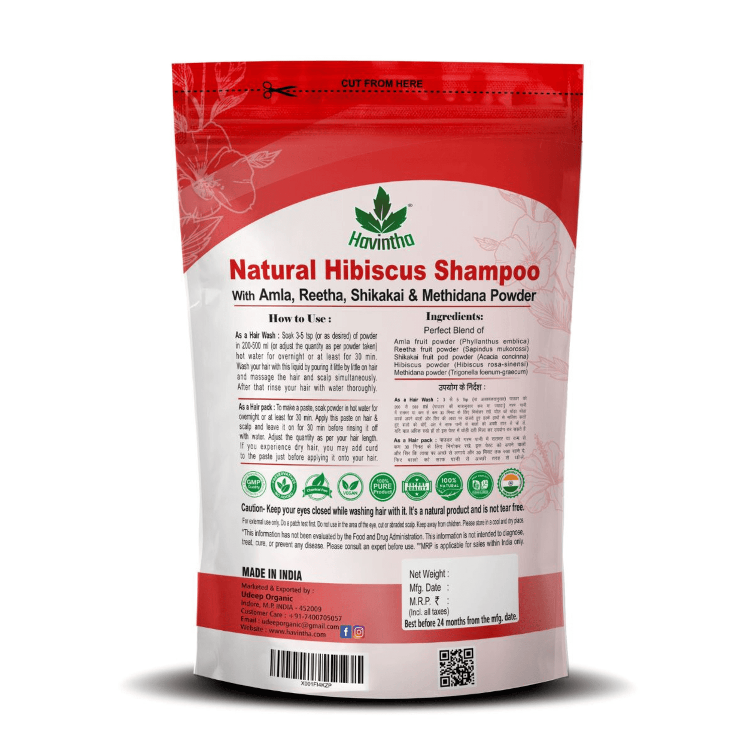 Natural Hibiscus Powder Shampoo | Prevents Hair Fall & Nourishes Lifeless Hair | for Overall Hair Growth | Men & Women (227g)