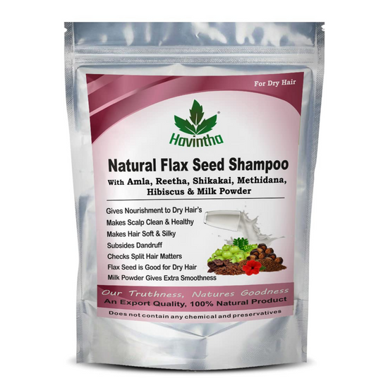 Havintha Natural Flaxseed Shampoo with Amla Reetha Shikakai Methidana Hibiscus and Milk Powder for Dry Hair - 227gm