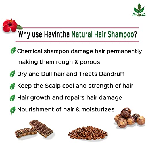 Havintha Natural Flaxseed Shampoo with Amla Reetha Shikakai Methidana Hibiscus and Milk Powder for Dry Hair - 227gm