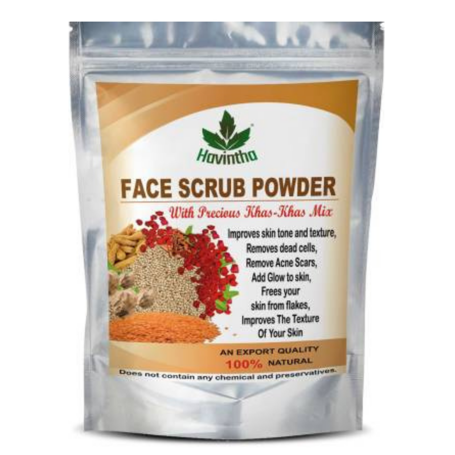 Havintha Natural Face Scrub Powder with Khas-Khas for Removes Blackheads &amp; dead cells, All Skin Types - 227 GM