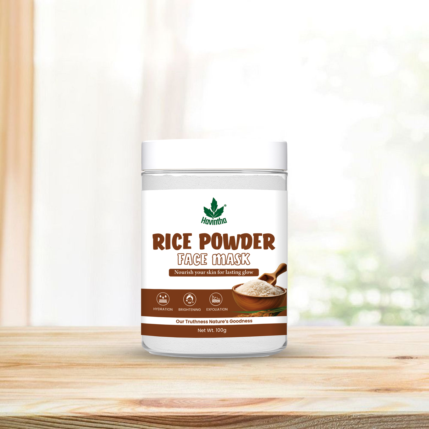 Havintha Rice Powder Mask 100g | Natural Brightening Face Pack | Skin Glow &amp; Radiance Care