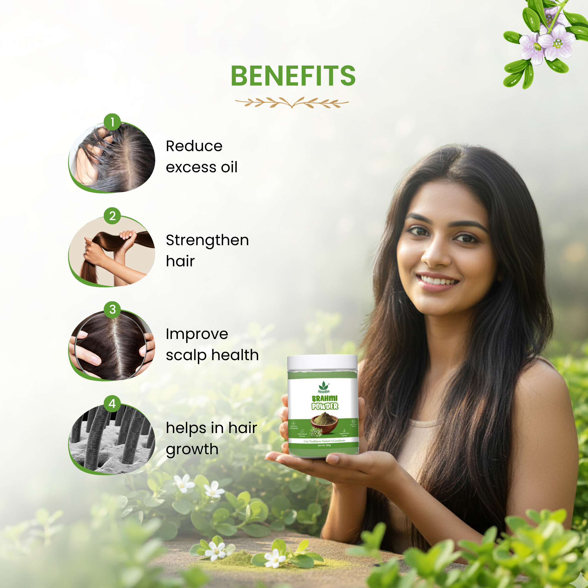 Havintha Natural Brahmi Powder for hair growth and Scalp Treatment- 250 gram