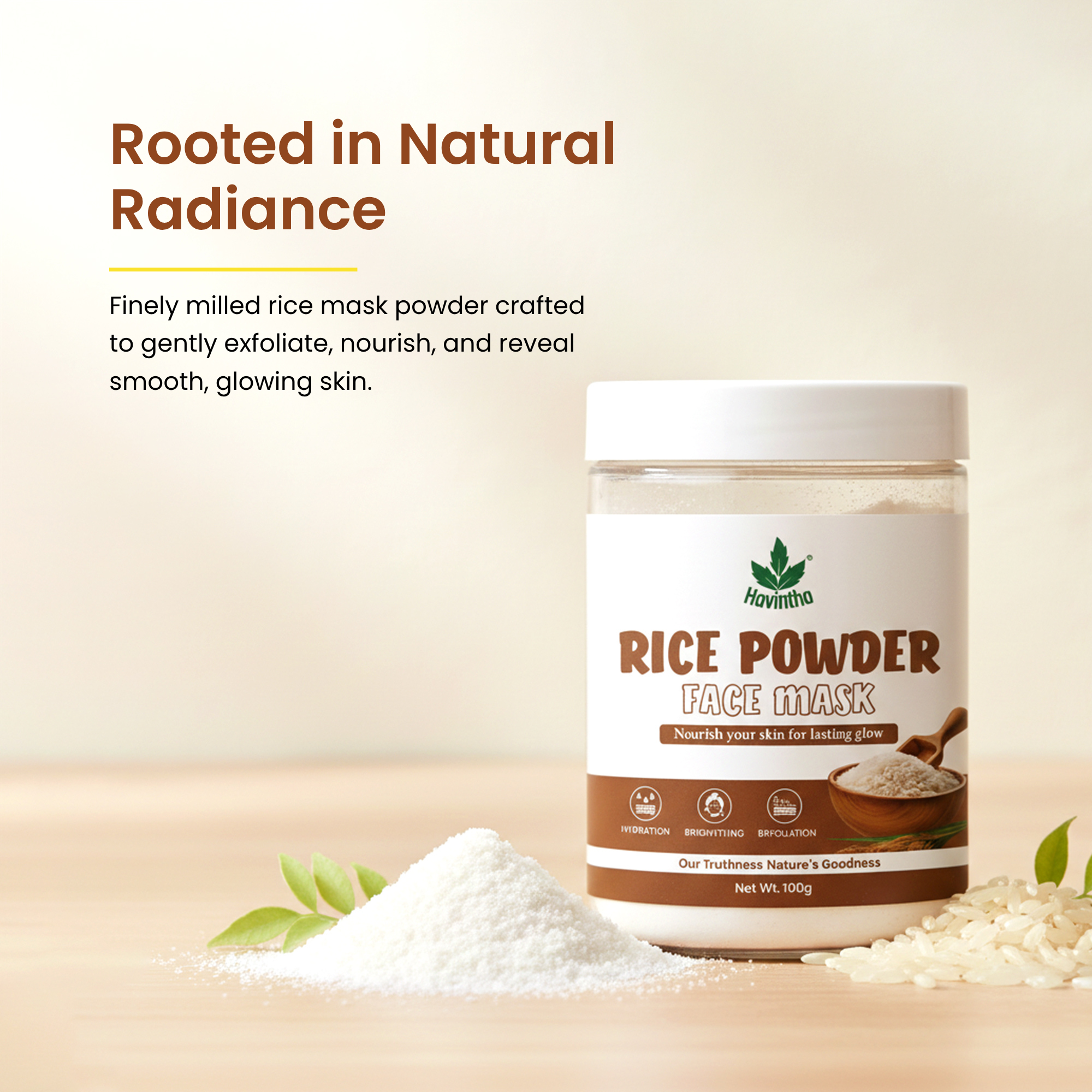 Havintha Natural Rice Powder Mask | Brightening Rice Mask | Glowing Skin | 100 Grams
