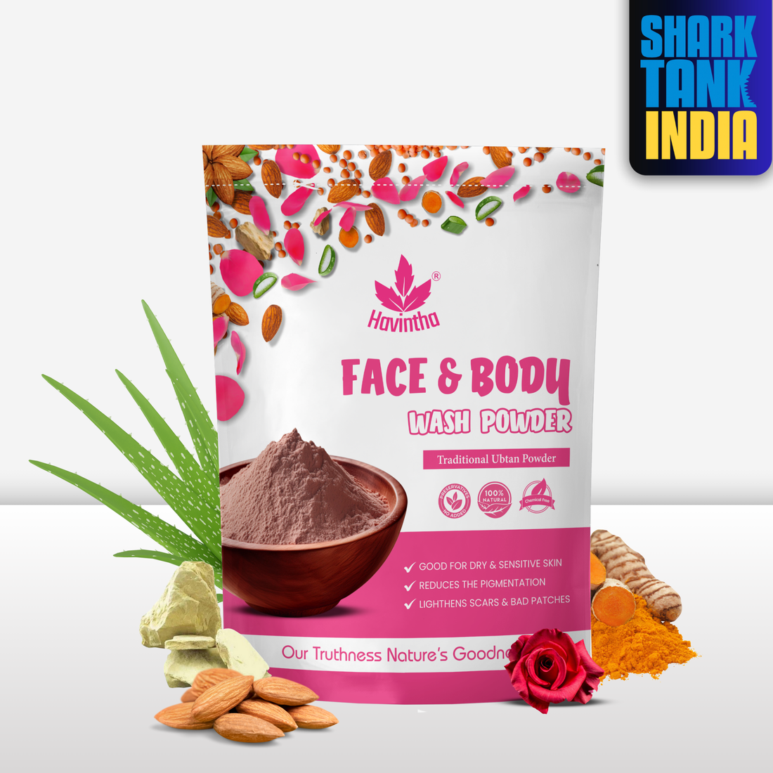 Havintha Natural Ubtan Face and Body Wash Powder for All Skin Types (For Men and Women) - 227 gm