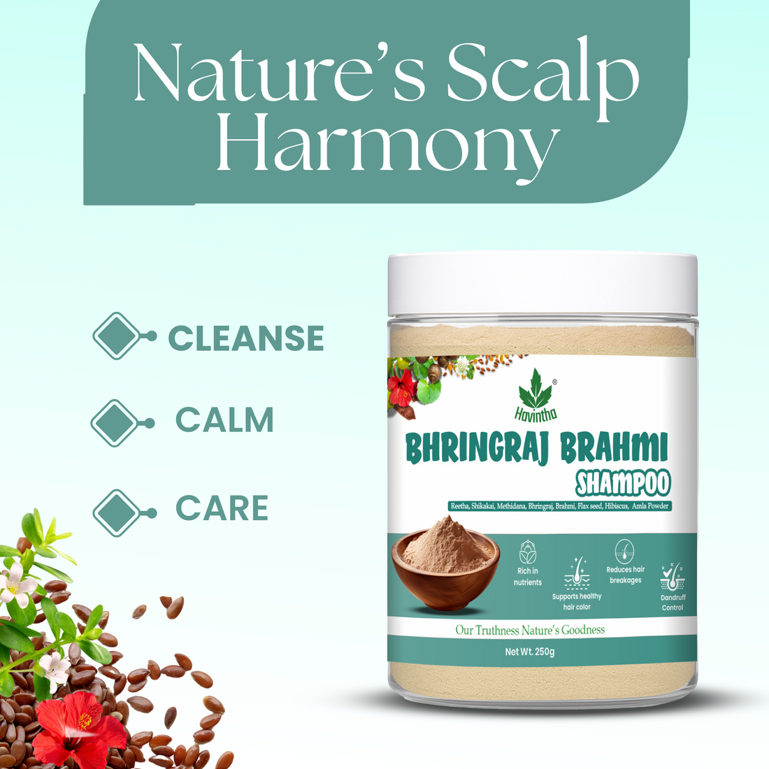 Natural Bhringraj and Brahmi Powder Shampoo | Fights Dandruff &amp; Deeply Moisturizes Hair | Men &amp; Women (227g)