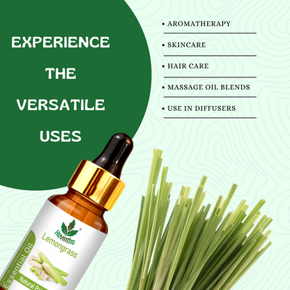 Havintha Lemongrass Essential Oil for Skin Health and Stress Reliever - Pure and Organic Product - 15 ml.