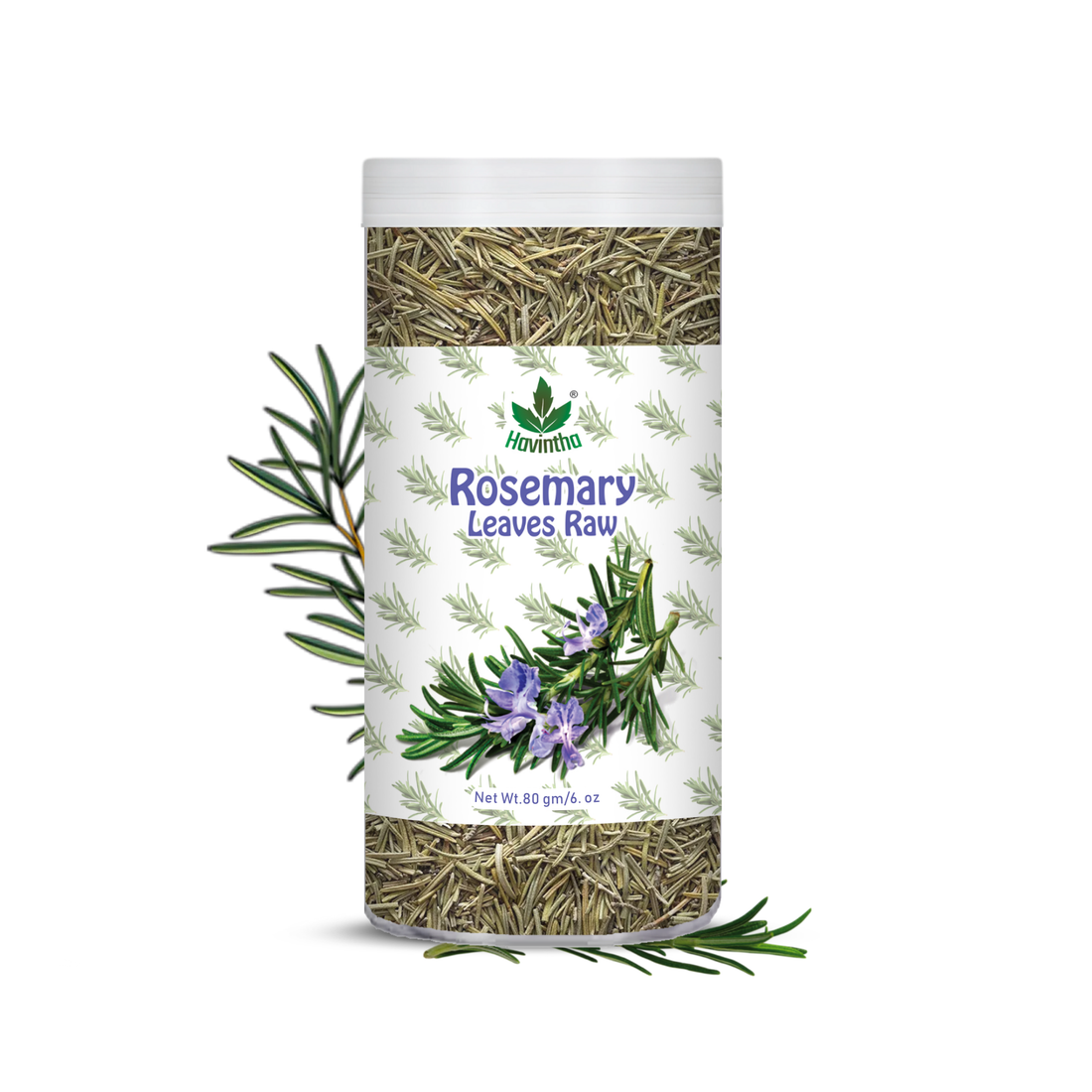 Havintha Natural Whole Rosemary Leaves | Rosemary Dried Leaves For Hair Growth | Edible Quality - JAR - 80g