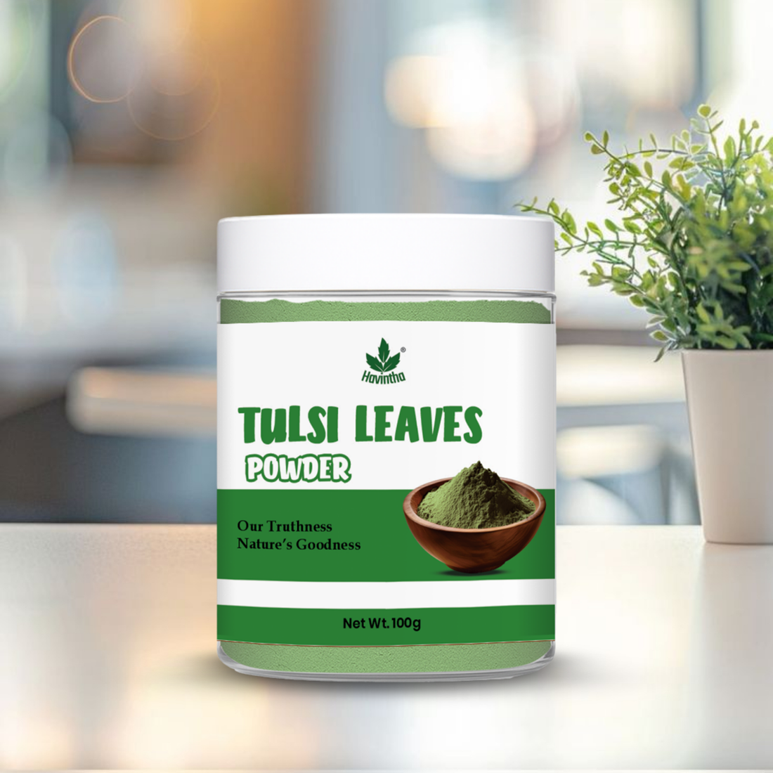 Havintha Natural Tulsi Powder | Good For Health &amp; Hair Care | 100 Grams (JAR)