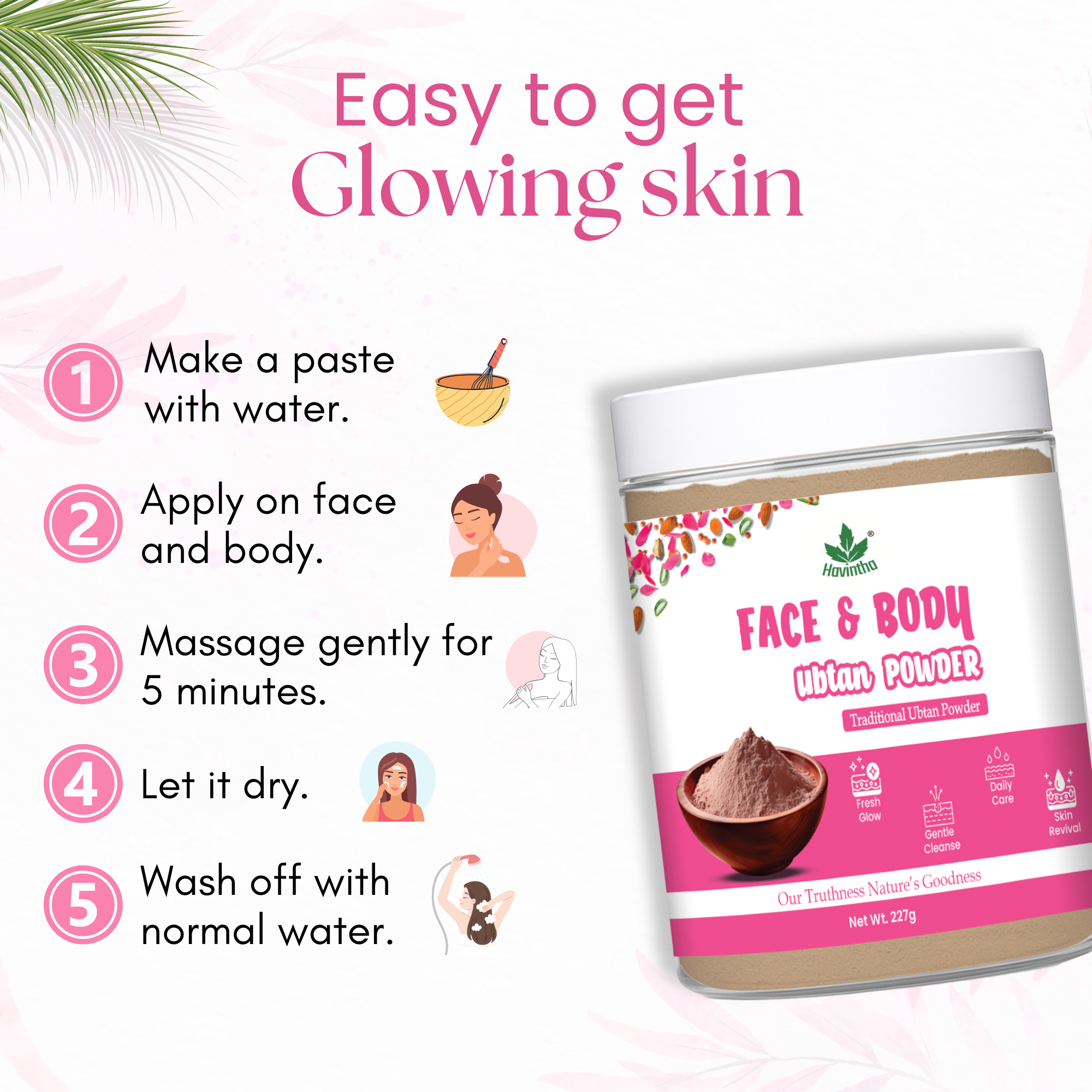 Havintha Natural Face and Body Ubtan Powder for All Skin Types (For Men and Women) - 227 gm
