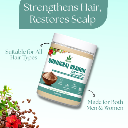 Natural Bhringraj and Brahmi Powder Shampoo | Fights Dandruff &amp; Deeply Moisturizes Hair | Men &amp; Women (227g)