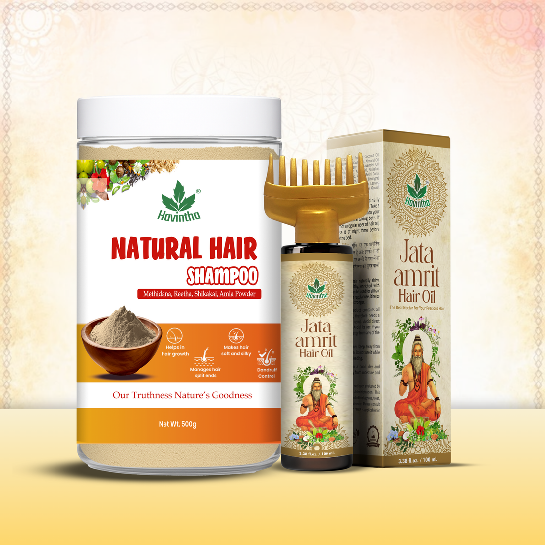 Natural Hair Shampoo (500g) for Scalp Clean &amp; Hair Growth | Jata Amrit Hair Oil (100ml) for Nourishment &amp; Shine | For Men &amp; Women