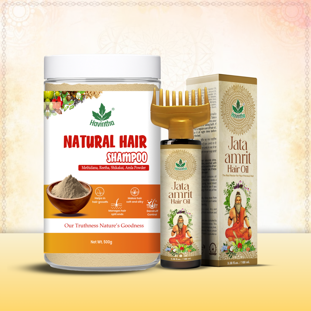 Natural Hair Shampoo (500g) for Scalp Clean & Hair Growth | Jata Amrit Hair Oil (100ml) for Nourishment & Shine | For Men & Women