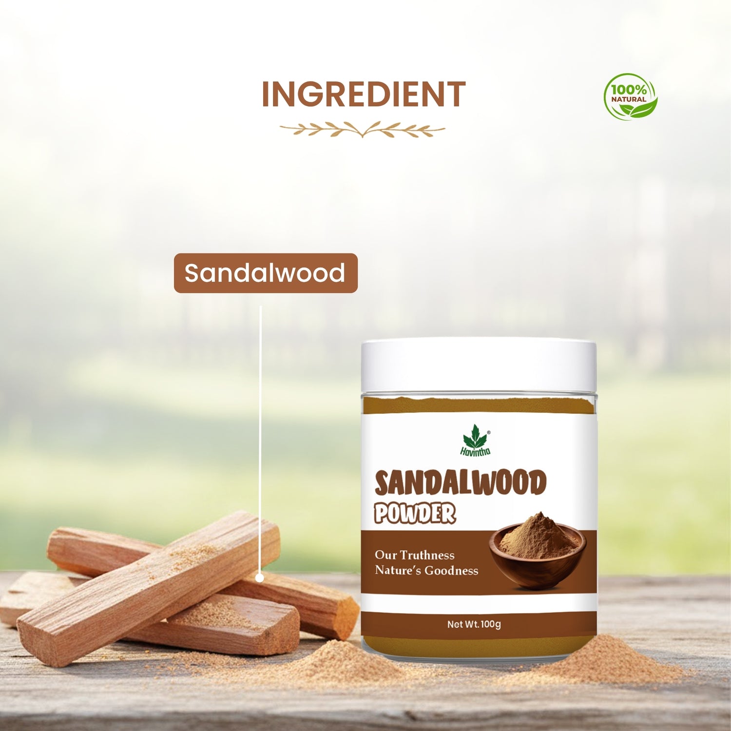 Havintha Sandalwood Powder 100g | Pure Natural Chandan Powder | Face &amp; Skin Care