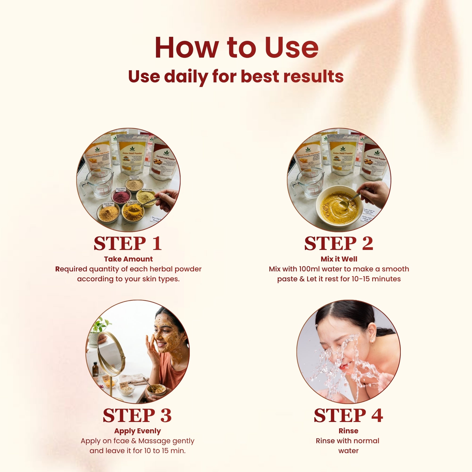 Havintha Natural Face Pack Combo 250g | Multani Mitti, Sandalwood, Orange Peel, Rose Petal &amp; Amba Haldi | Glowing Skin Care