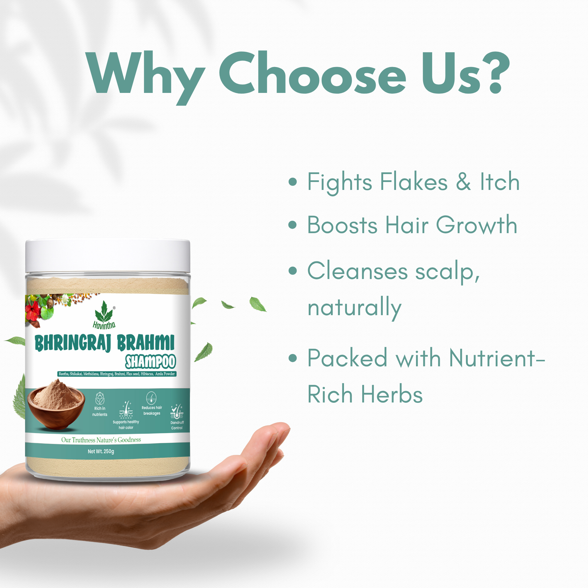 Natural Bhringraj and Brahmi Powder Shampoo | Fights Dandruff &amp; Deeply Moisturizes Hair | Men &amp; Women (227g)