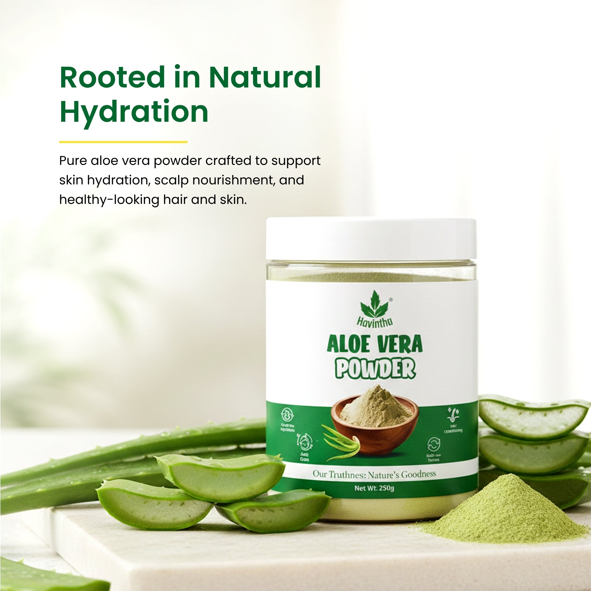 Havintha Natural Aloevera Powder for clean skin | For Glowing Skin | Natural Face Care | 250 Grams (JAR)