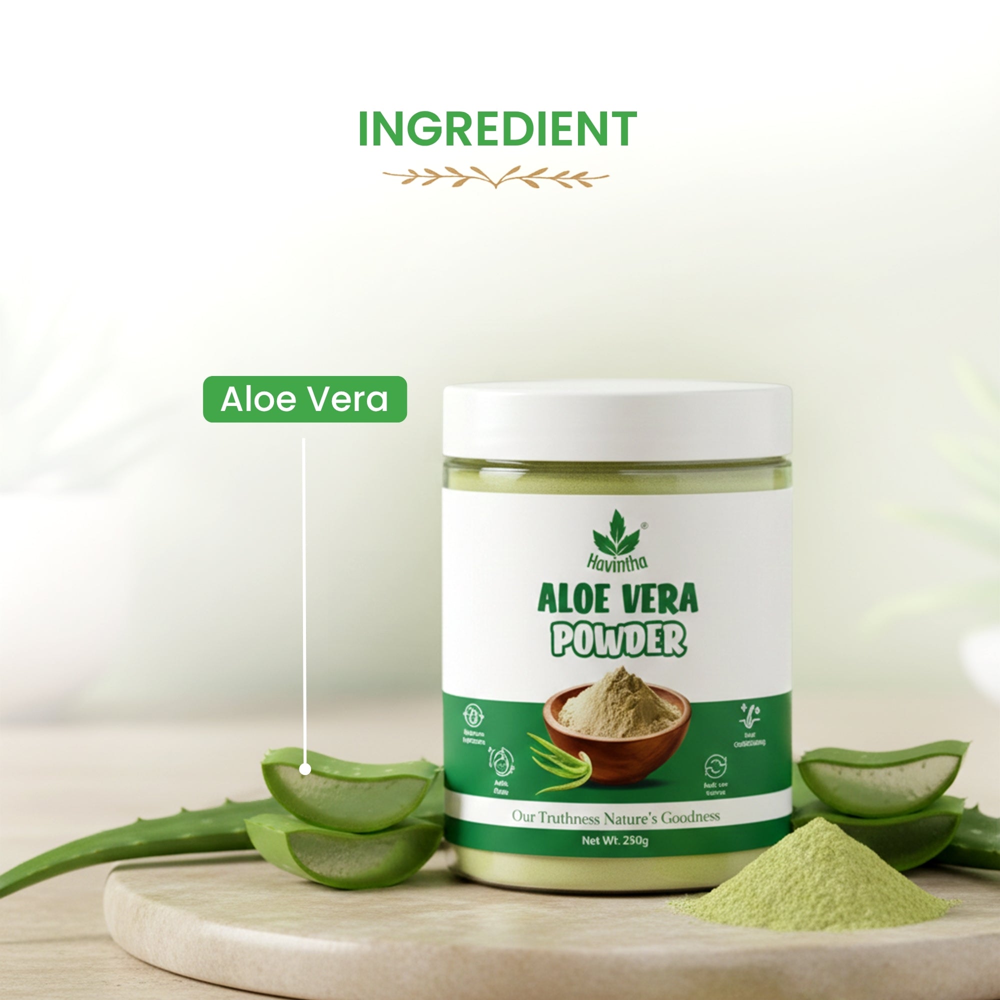 Havintha Natural Aloevera Powder for clean skin | For Glowing Skin | Natural Face Care | 250 Grams (JAR)