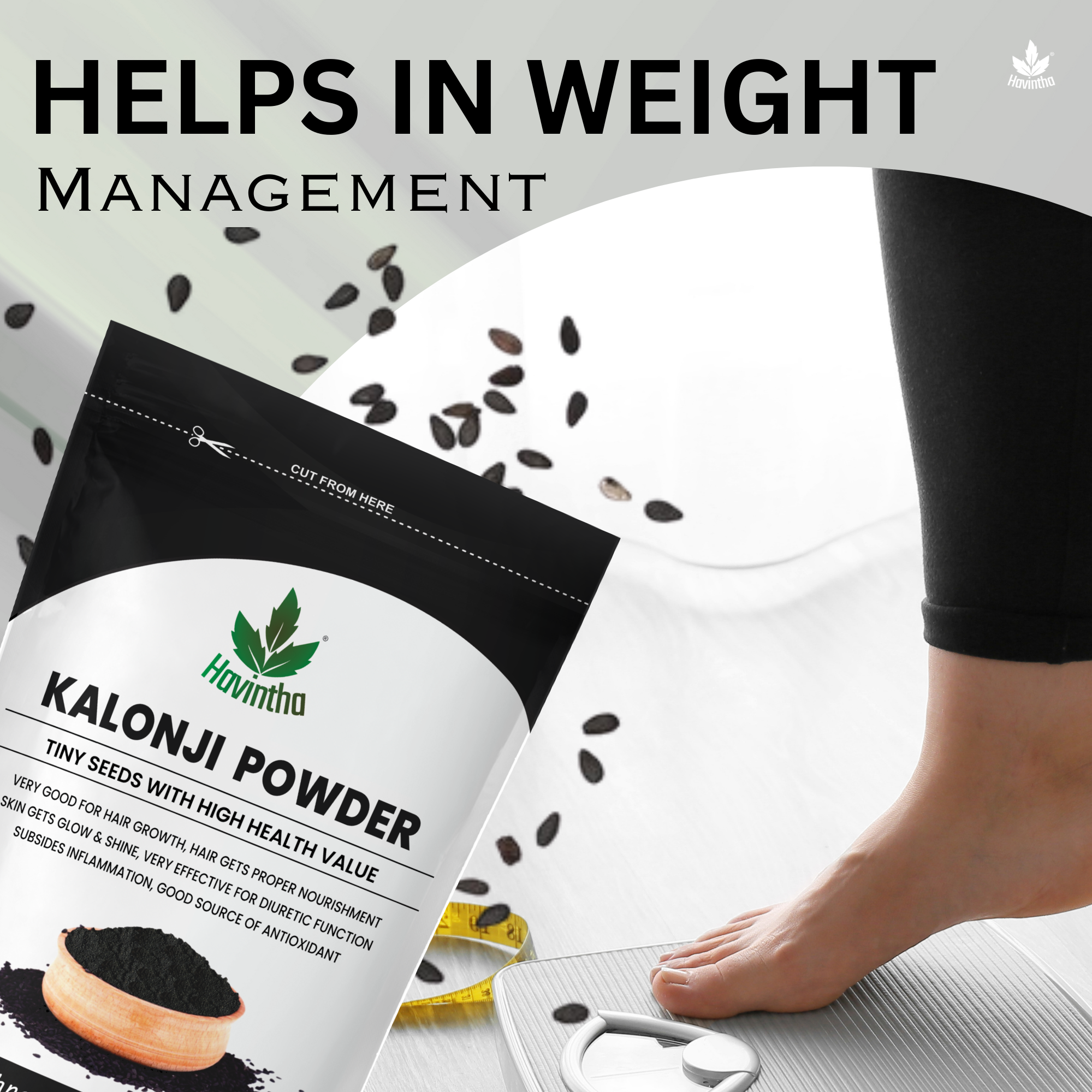 Havintha kalonji powder for managing sugar levels hair growth split ends skin health - 227 grams