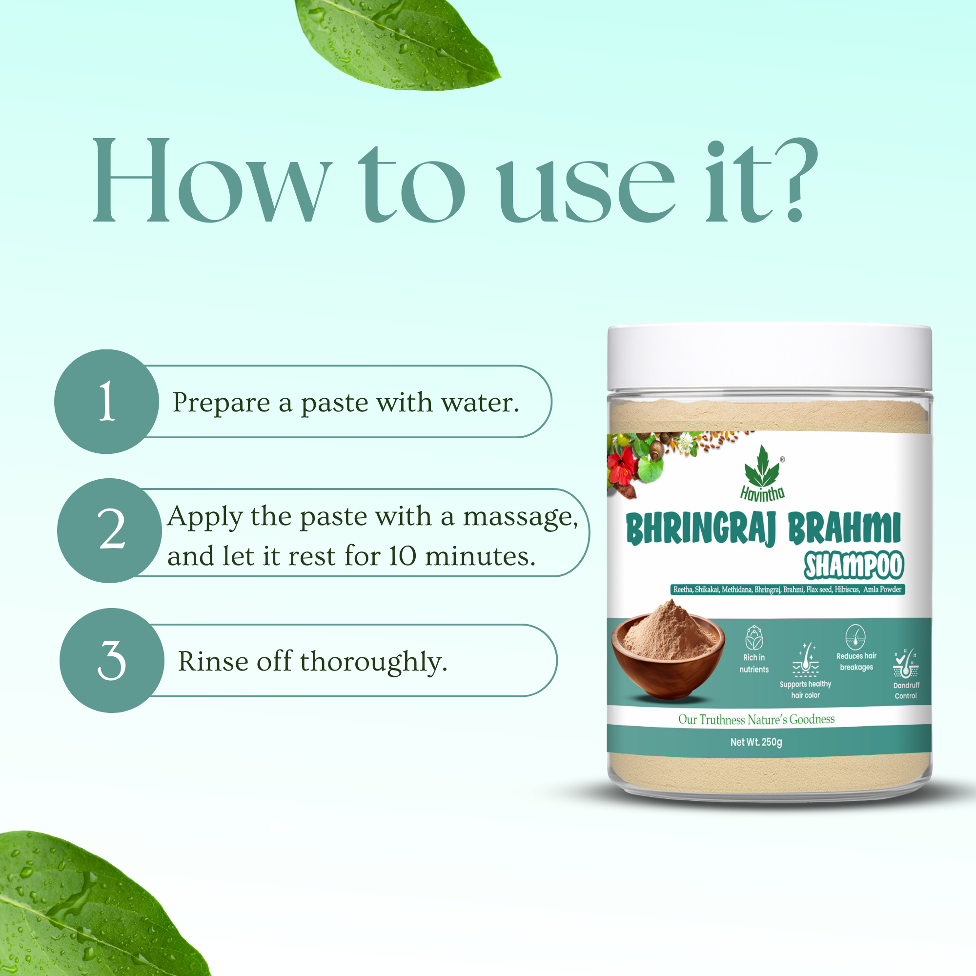 Natural Bhringraj and Brahmi Powder Shampoo | Fights Dandruff &amp; Deeply Moisturizes Hair | Men &amp; Women (227g)