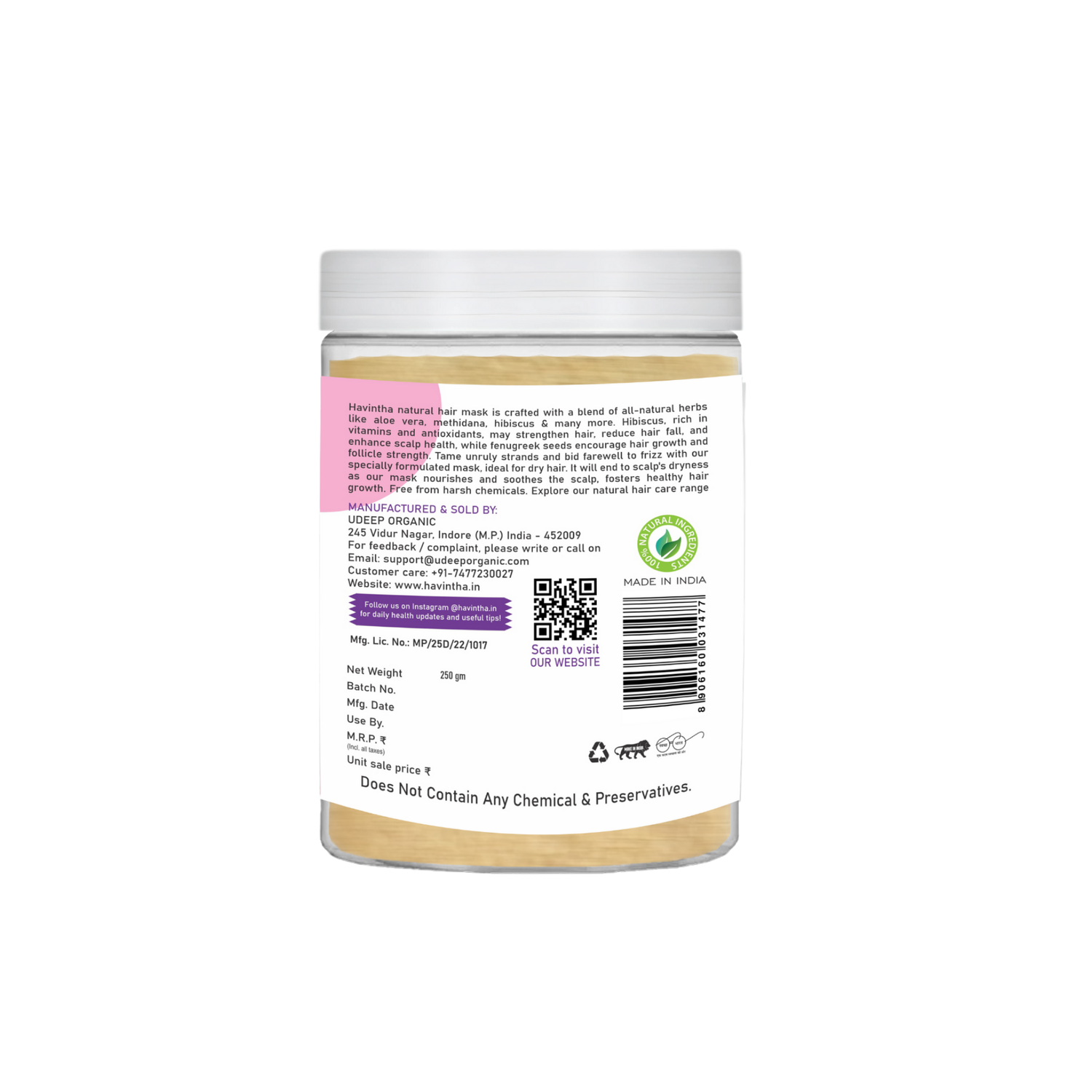 Havintha hair mask for reducing hair fall split ends | Lustre | shining | nourishment 250grams