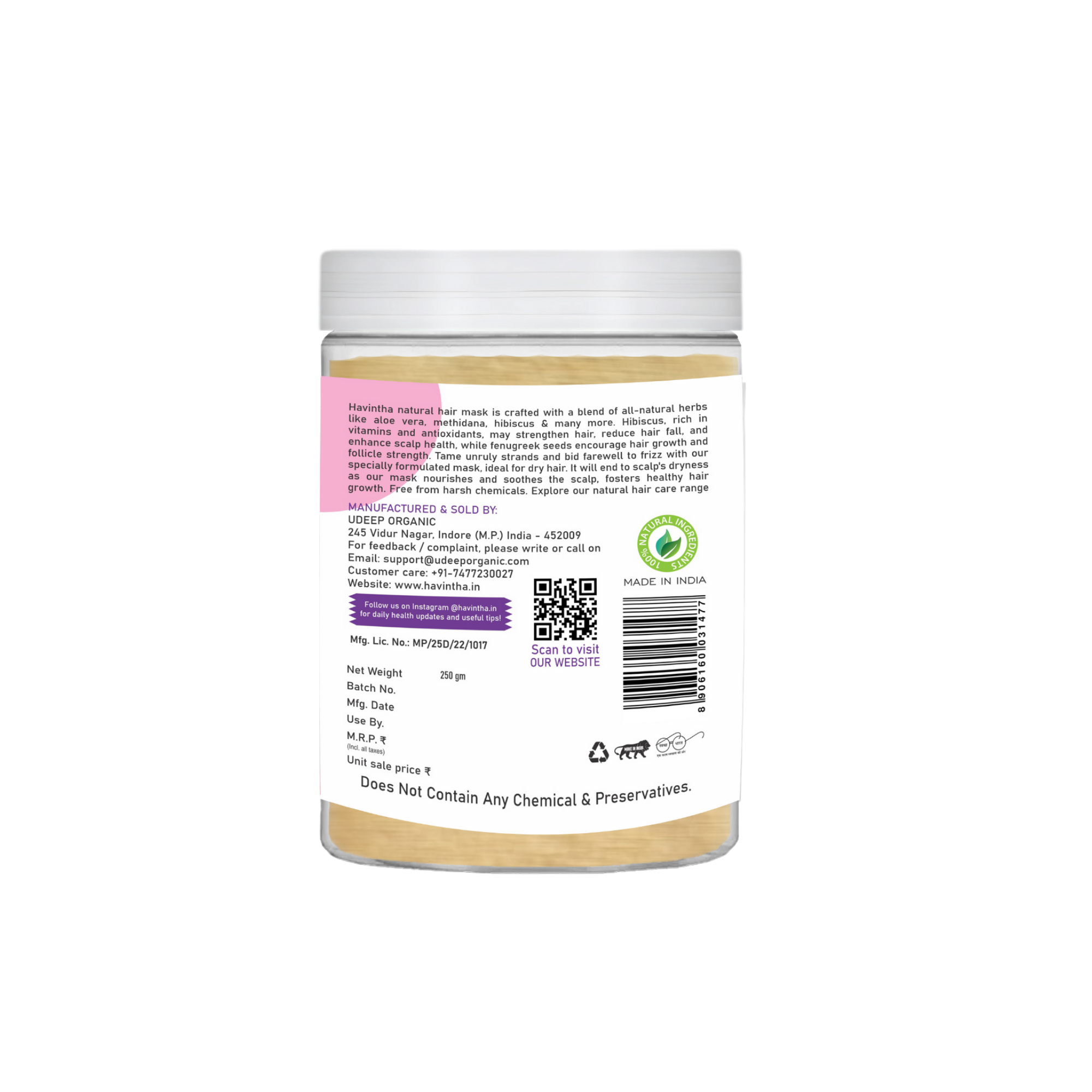 Havintha hair mask for reducing hair fall split ends | Lustre | shining | nourishment 250grams