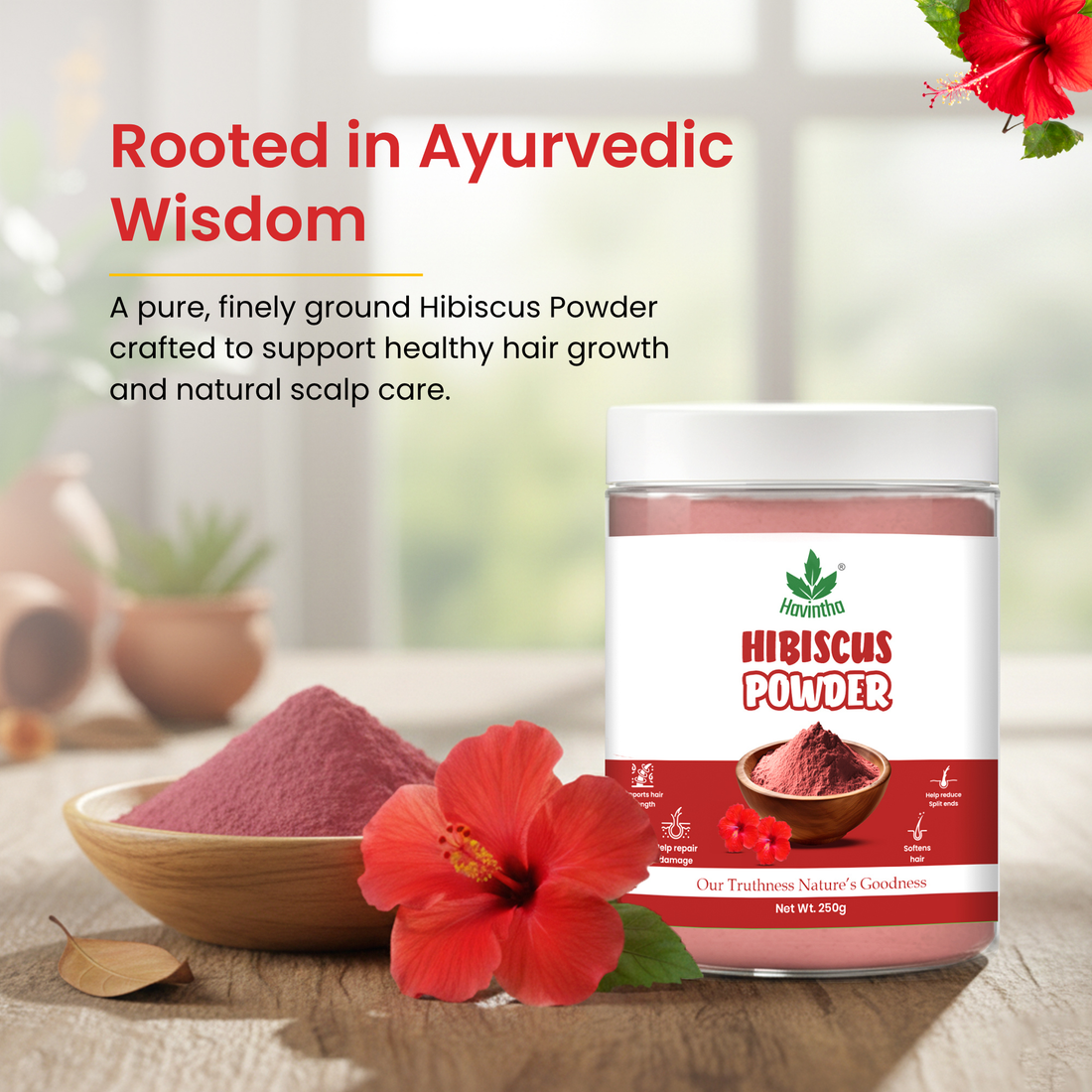 Havintha Natural Hibiscus Powder for Hair Growth &amp; Prevents Hair Fall - 250g