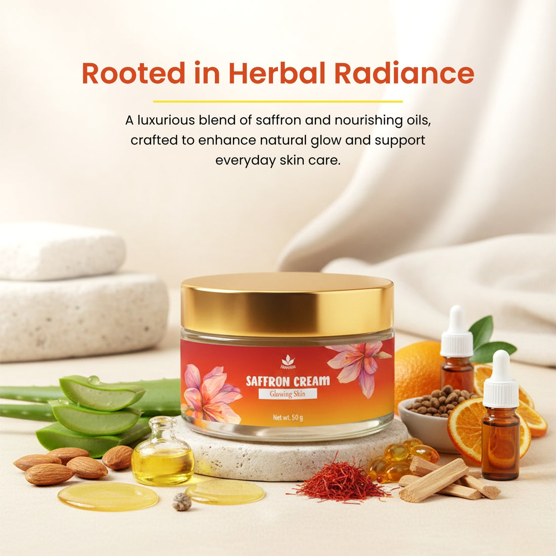 Havintha Natural Saffron Face Cream for Glow &amp; Radiance | Brightening, Dark Spot Reduction &amp; Even Skin Tone | Herbal Moisturizing Cream (50g)