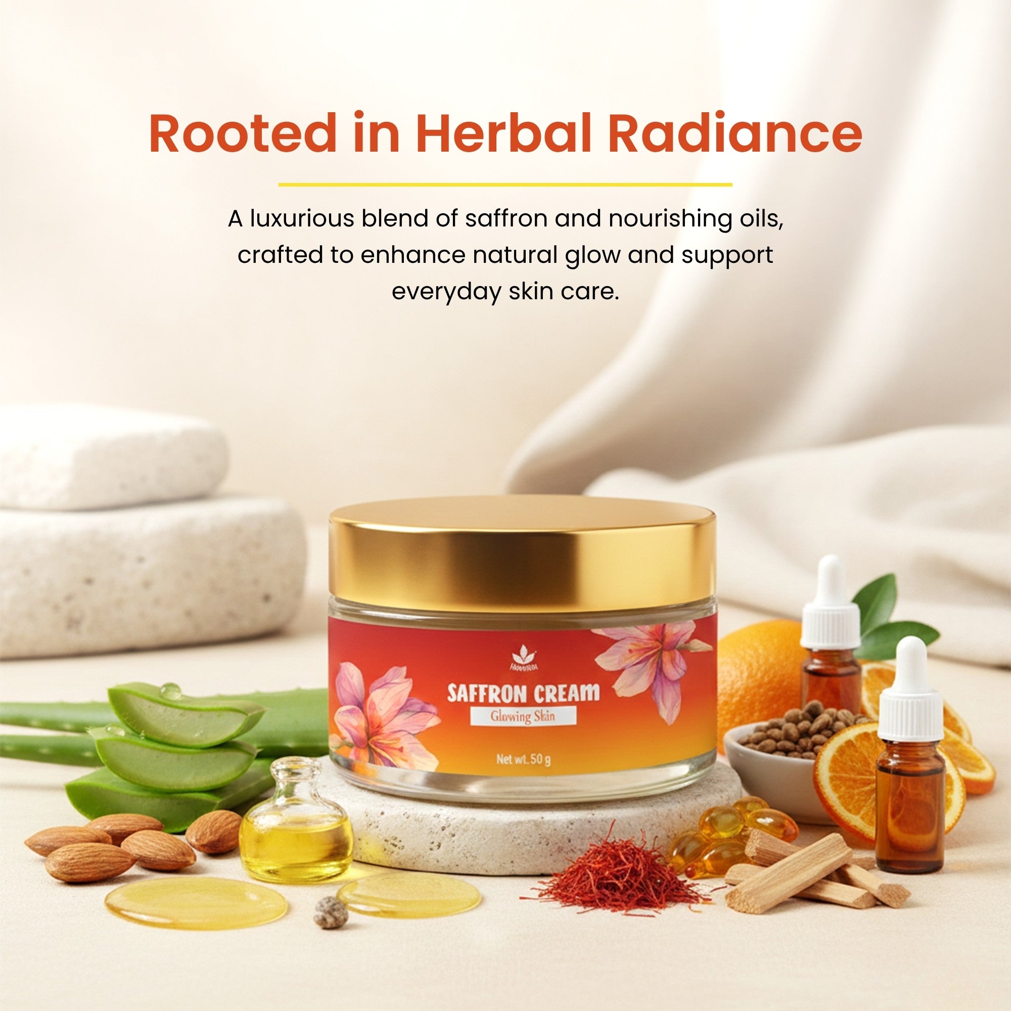 Havintha Natural Saffron Face Cream for Glow &amp; Radiance | Brightening, Dark Spot Reduction &amp; Even Skin Tone | Herbal Moisturizing Cream (50g)