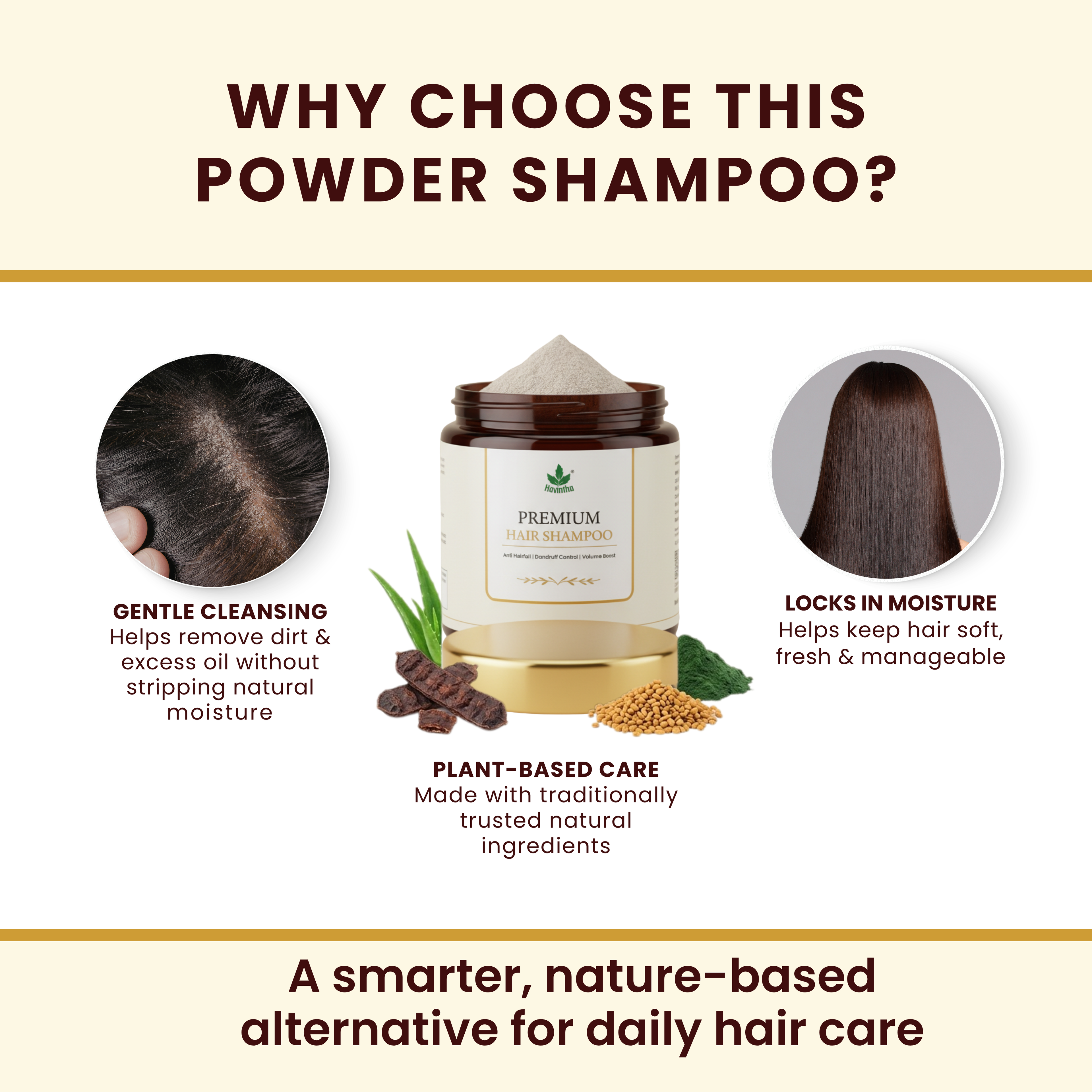 Havintha Premium Herbal Hair Shampoo 200g | Anti Hair Fall &amp; Anti Dandruff | Sulfate-Free Foaming Shampoo with Shikakai, Aloe Vera, Methi &amp; Spirulina for Strong, Thick &amp; Healthy Hair