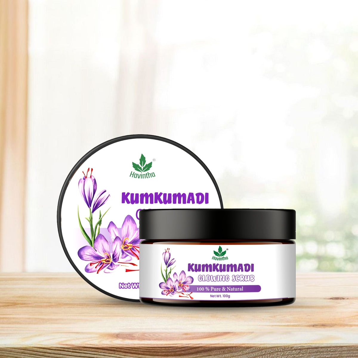 Havintha Natural Kumkumadi Glowing Skin Scrub Powder – Herbal Formulation | Brightening & Revitalizing Face Scrub | Helps Tan & Dead Skin - Suitable for All Skin Types | For Men & Women - 100gm