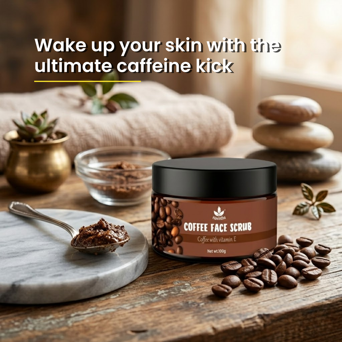 Havintha Coffee Face Scrub | Natural Exfoliator for Glowing Skin | Gentle, Skin-Brightening Formula – 100gm