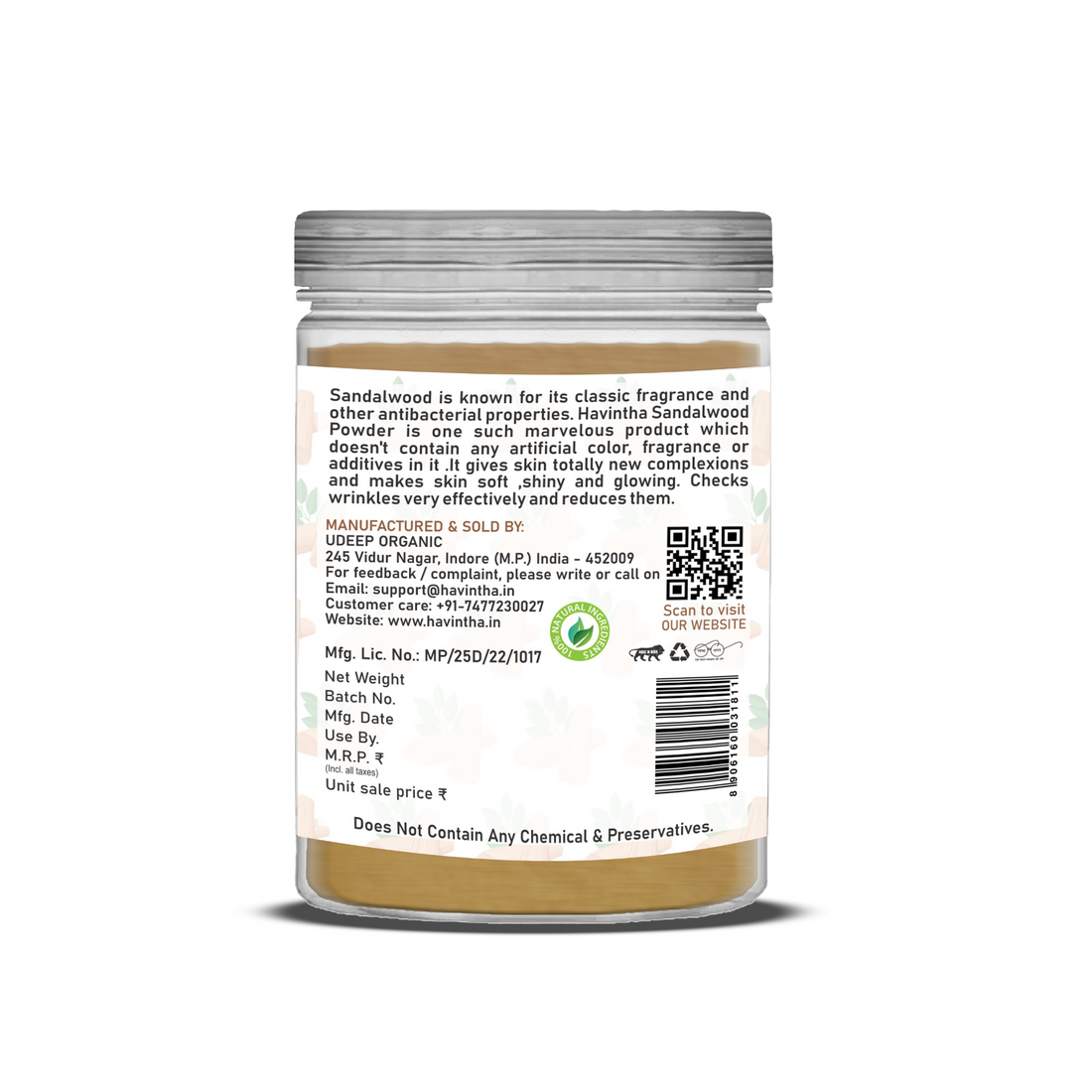 Havintha Sandalwood powder for Glowing Skin | Natural Skin Care | Pure &amp; Natural Skin Care | 250 Grams (JAR)