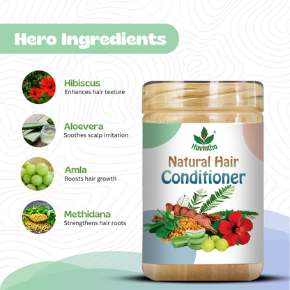 Havintha Natural Hair Conditioner: Smoothen Dry, Frizzy Hair | Repair Dull, Damaged Strands | Prevent Breakage, Improve Texture - Herbal Formula | Ideal for Women &amp; Men