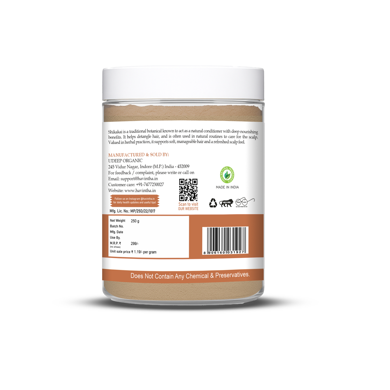 Havintha Organic Shikakai Powder For Hair - 250 Grams