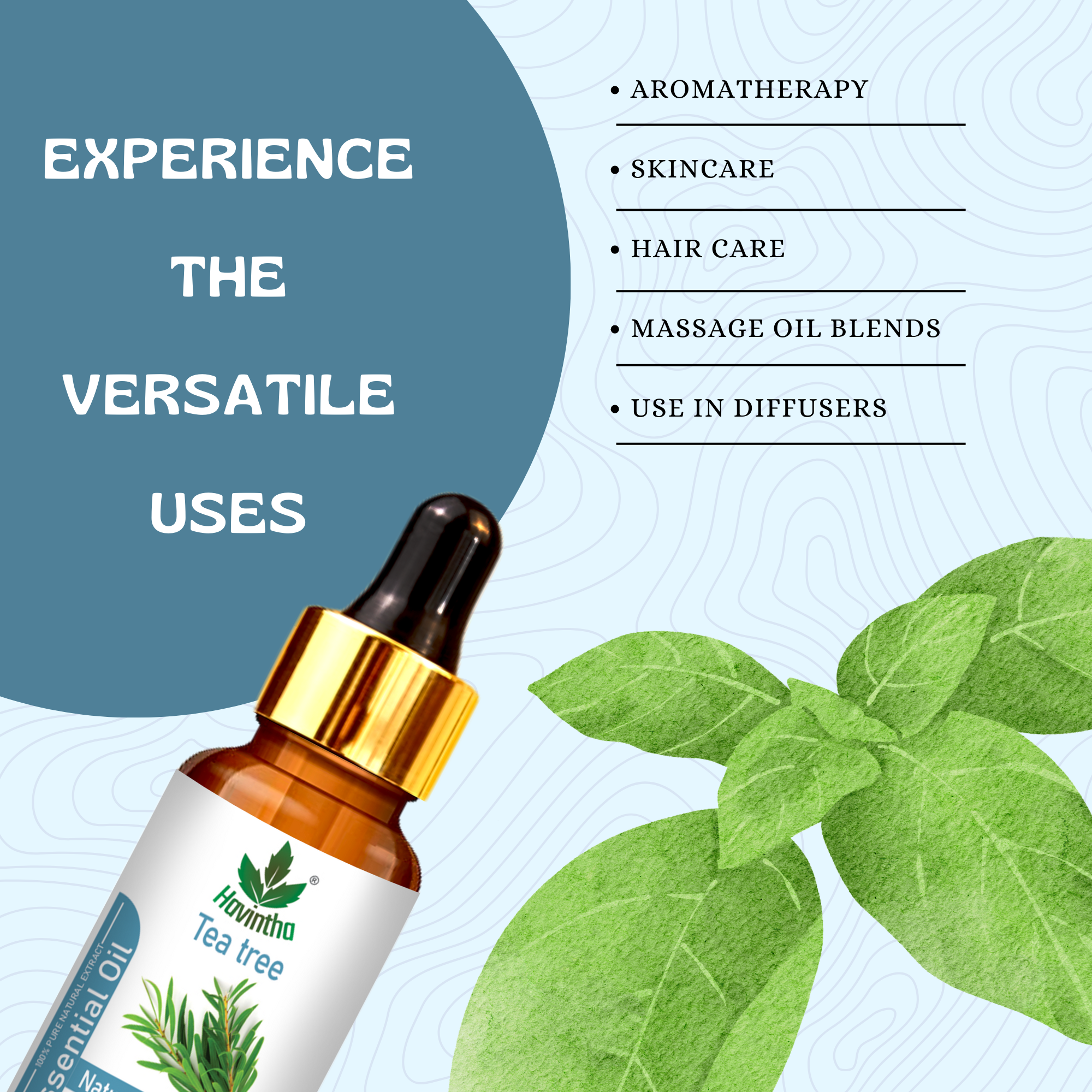 Havintha Tea Tree Essential Oil For Healthy and Glowing Skin, Acne, Dark spots and Reducing Dandruff | Pure and Organic-15 ml.
