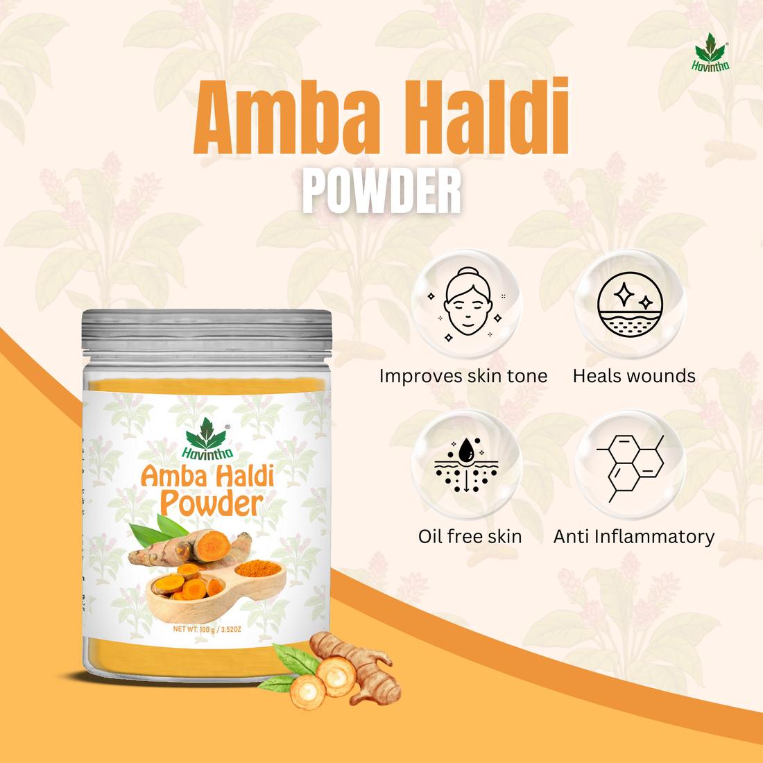 Havintha Natural Amba Haldi Powder for Face | For Bright Skin | Natural Face Care | 250 Grams (JAR)