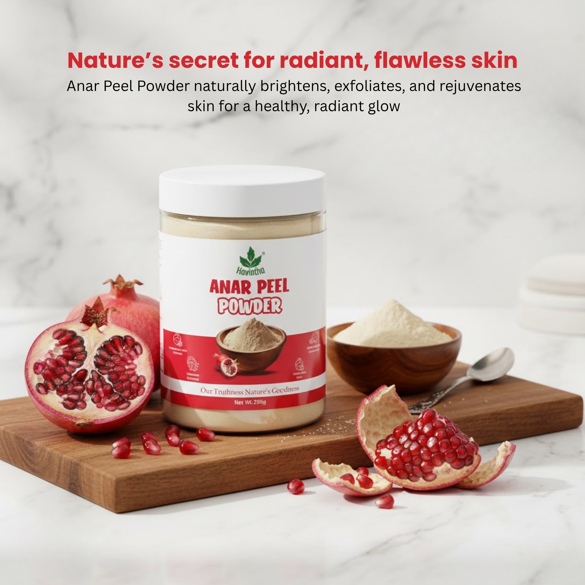 Havintha Natural Anar Peel Powder | For Glowing Skin | Herbal Skin Care | 250 Grams (JAR)