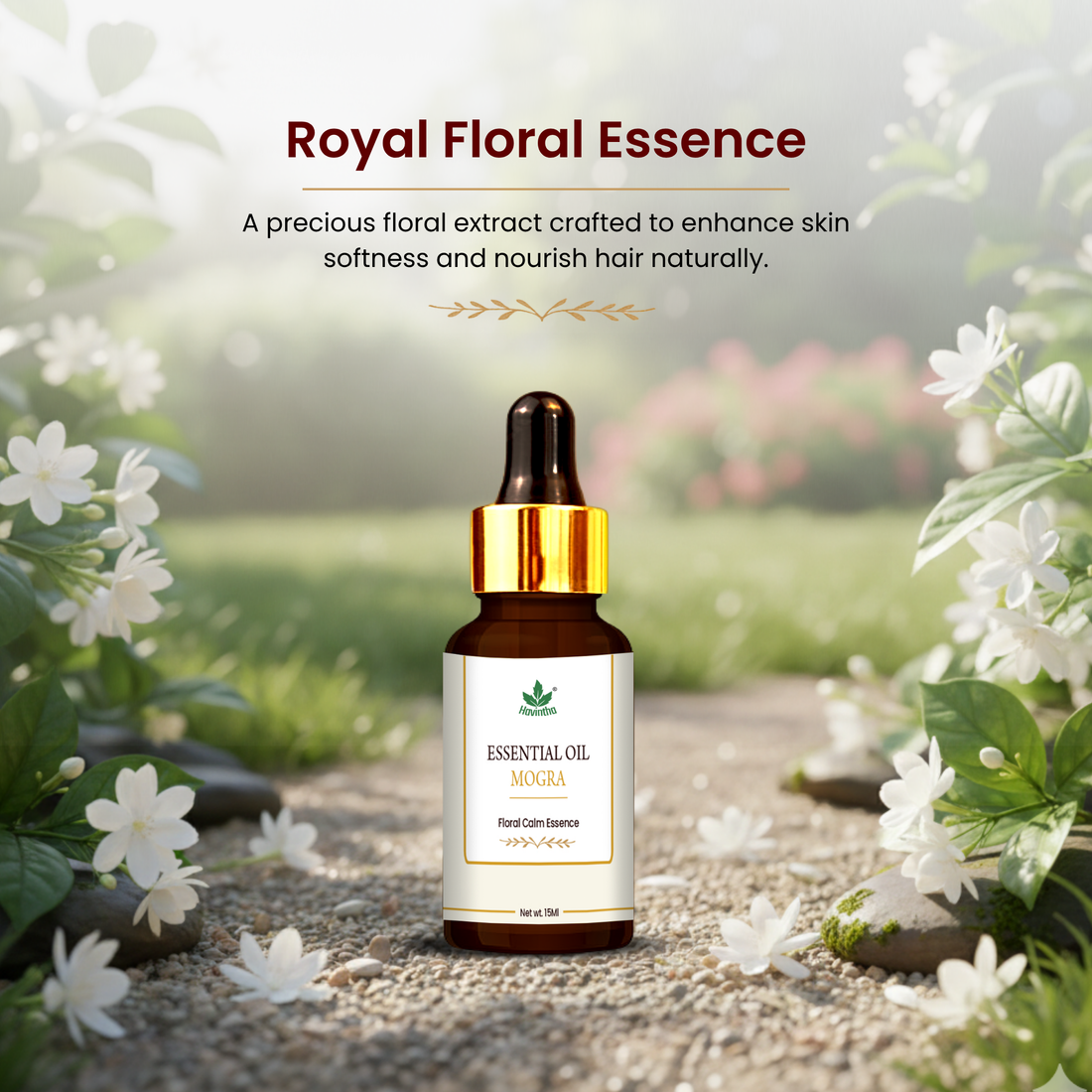 Haivntha Natural Mogra Essential Oil for Wound Healing, Nourishing Skin, Massage and Aromatherapy -15ml