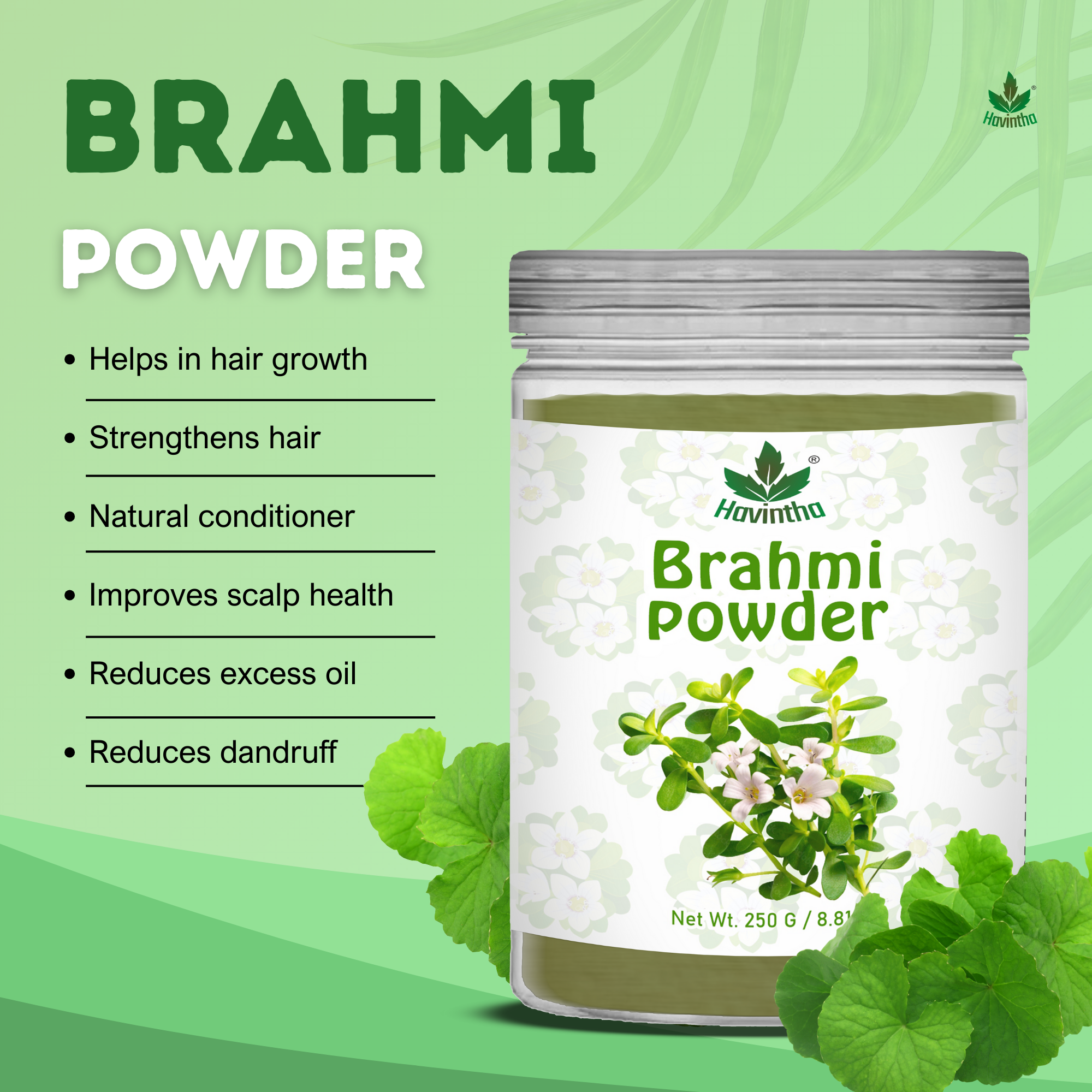 Havintha Brahmi Powder | For Good Health &amp; Haircare | 250 Grams (JAR)